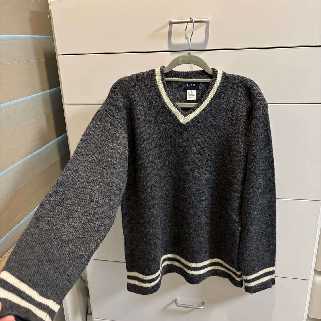 BEAMS 빔즈 V넥 크리켓 울 100 스웨터 M 상품이미지2