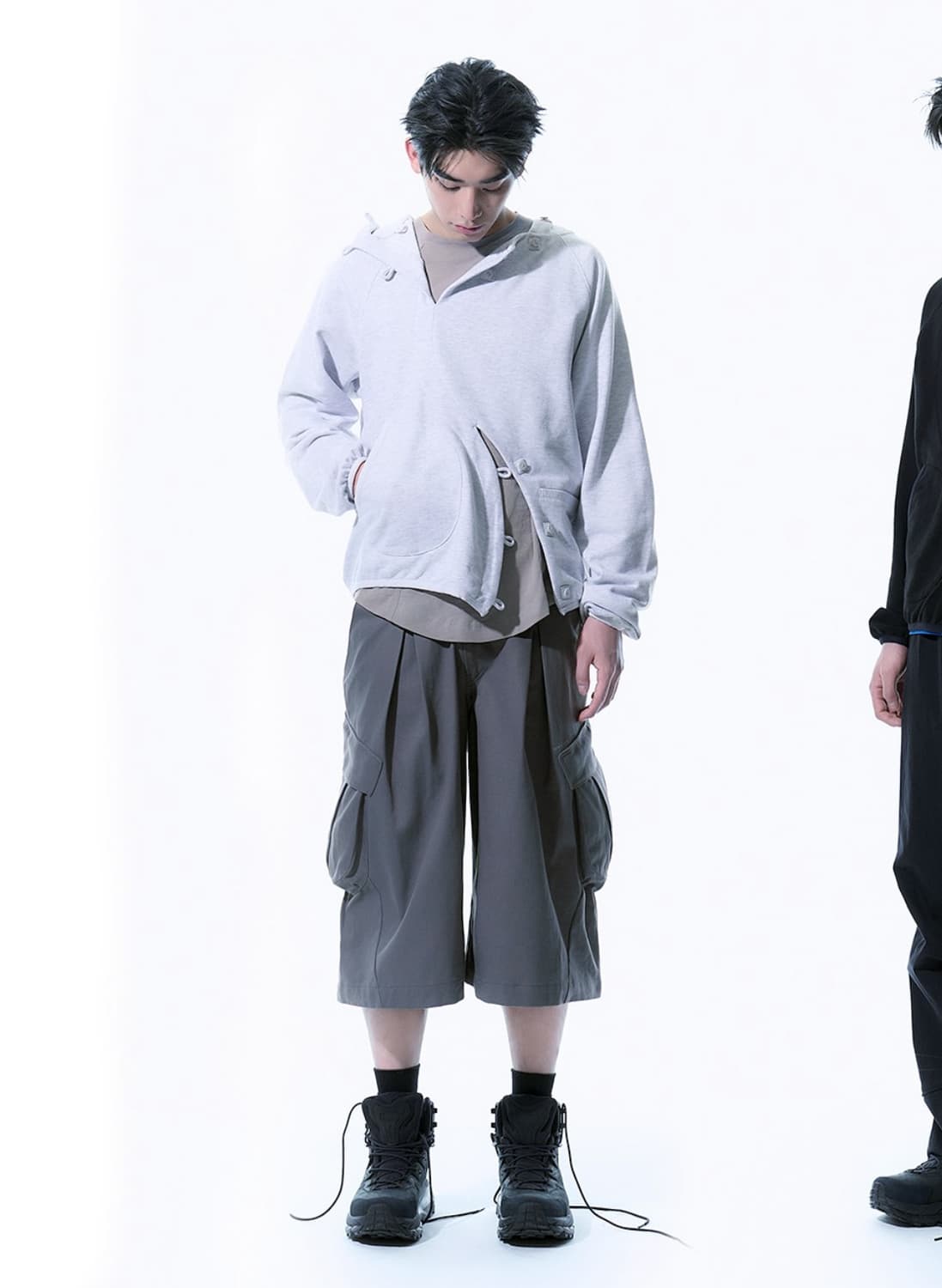 sansangear button hoodie white melange 상품이미지1