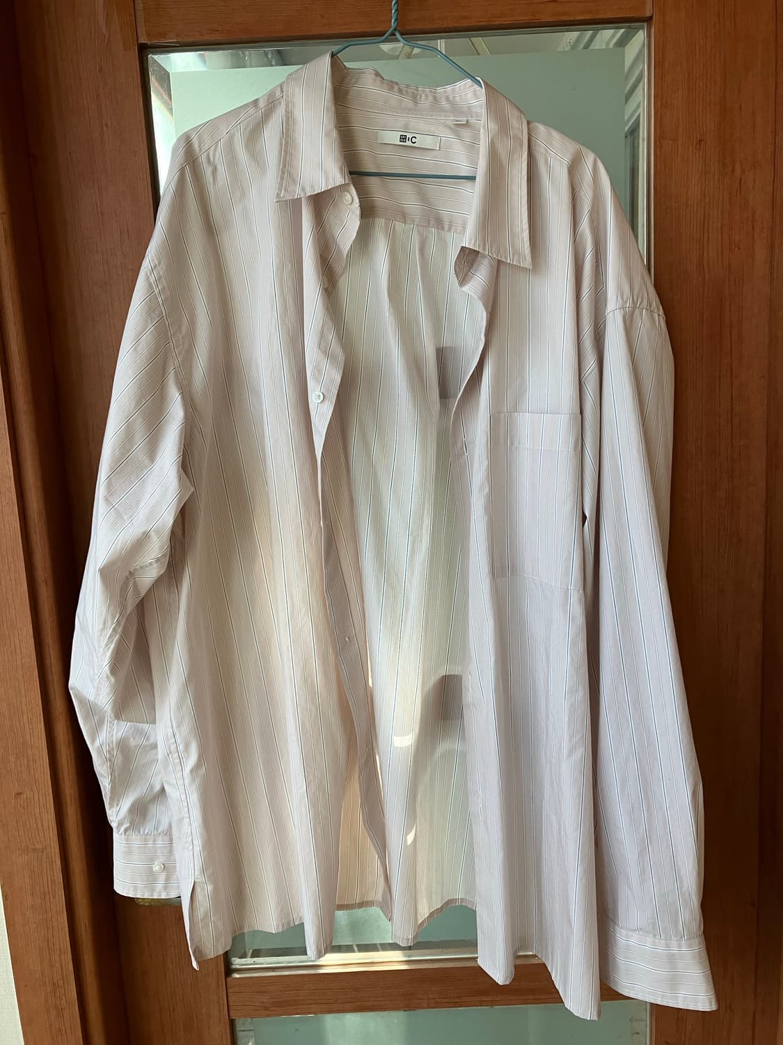 유니클로 C 브로드클로스오버사이즈셔츠 XXL 핑크 스트라이프 상품이미지5