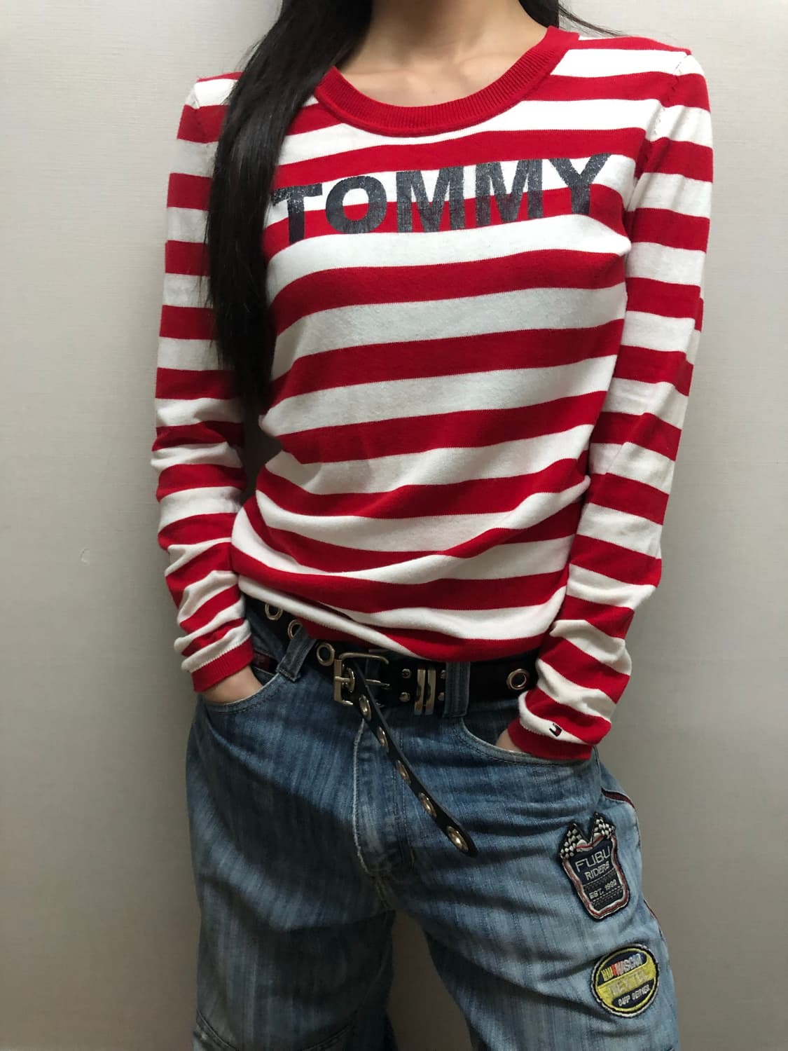 빈티지 타미힐피거 레드 스트라이프 니트 상품이미지2