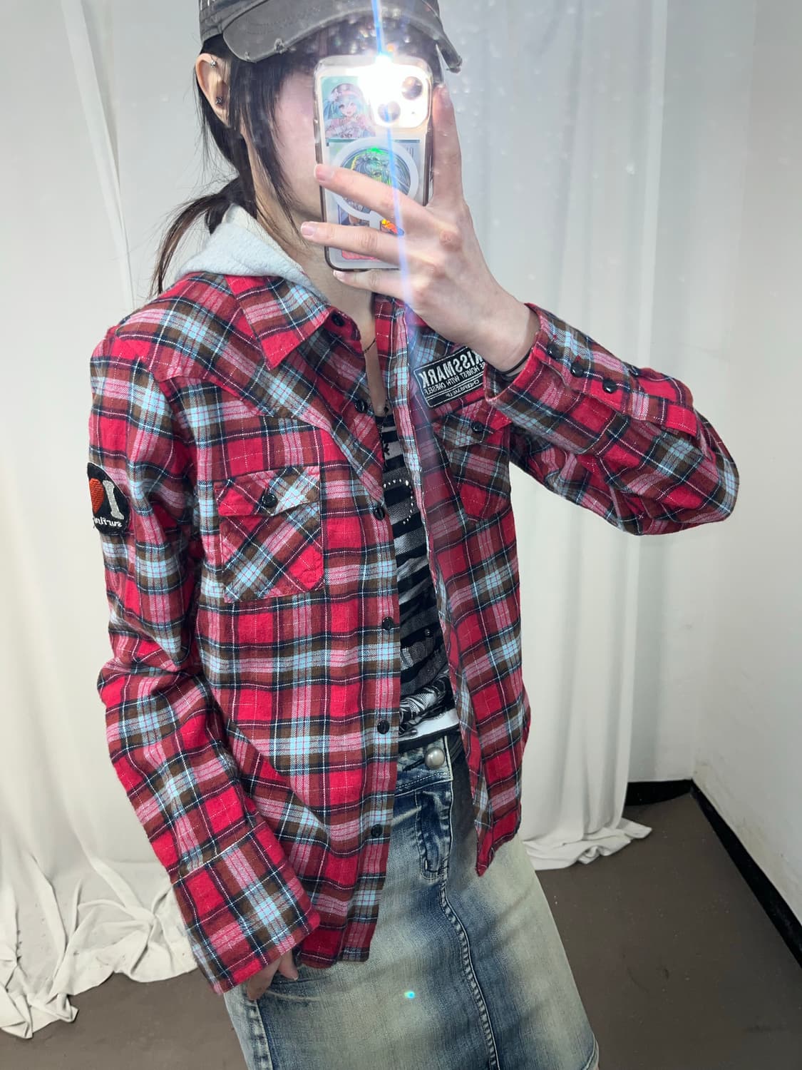 kissmark 00‘s 펑크 체크 후드 셔츠 상품이미지5