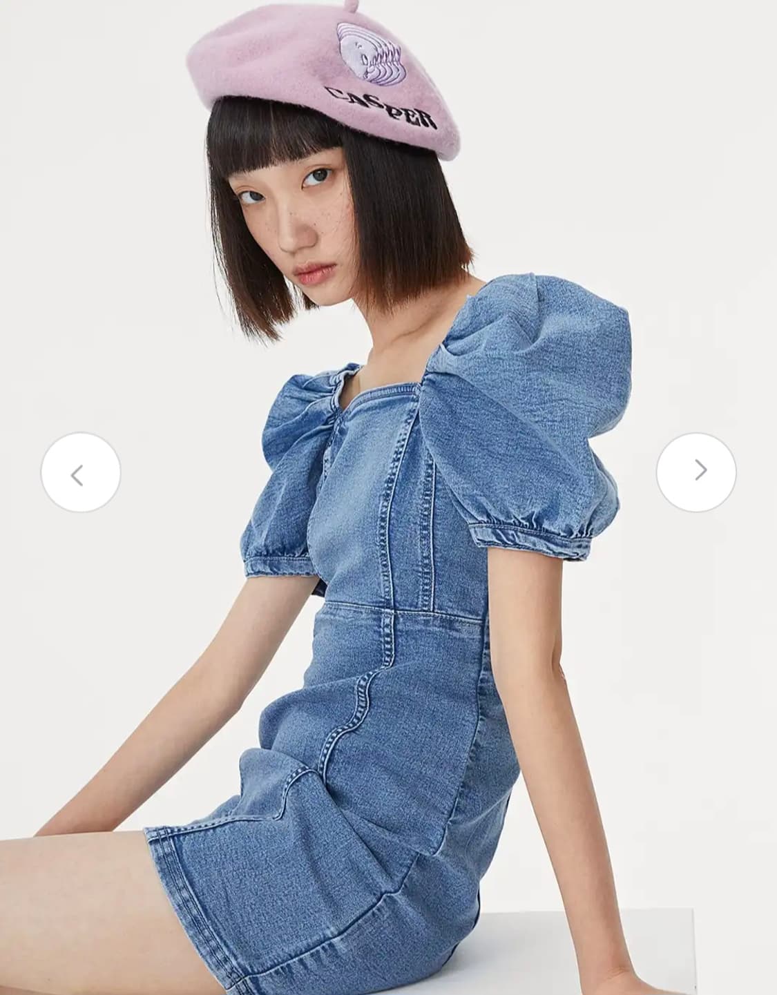 55~66)H&M 퍼프 데님 미니원피스  스퀘어넥 슬림핏 상품이미지2
