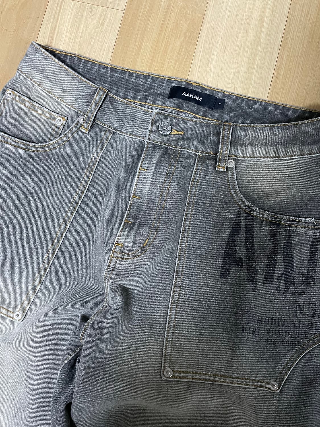 아캄 프린팅 데님 와이드 팬츠 그레이 1사이즈 상품이미지6