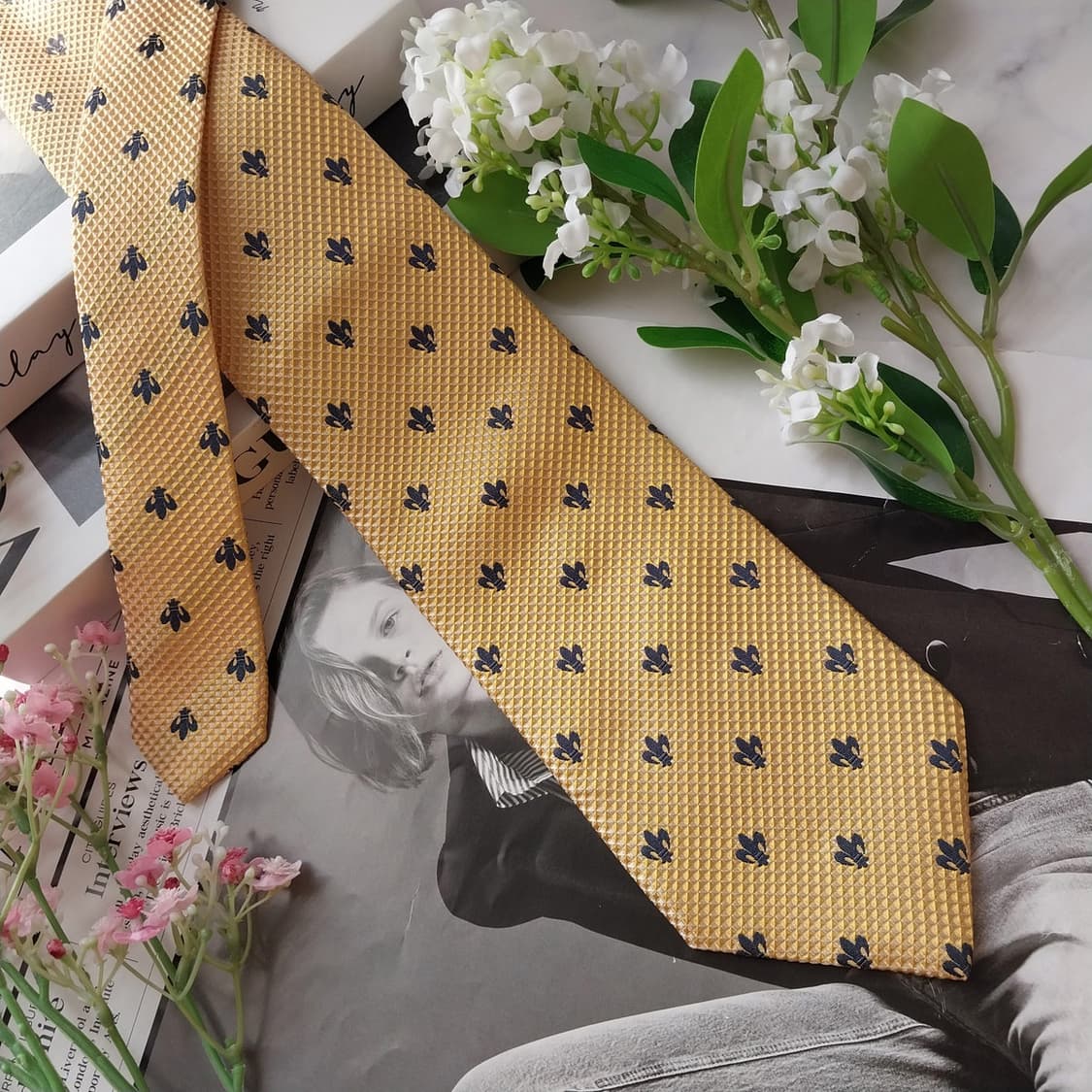 앤드류스 타이 실크 옐로우 패턴 넥타이 9.5cm 새제품 K1909
 상품이미지3