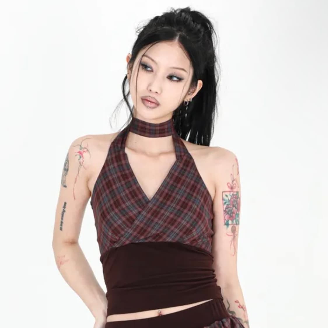 달링유어배드 로지 체크 홀터 탑 레드 상품이미지3