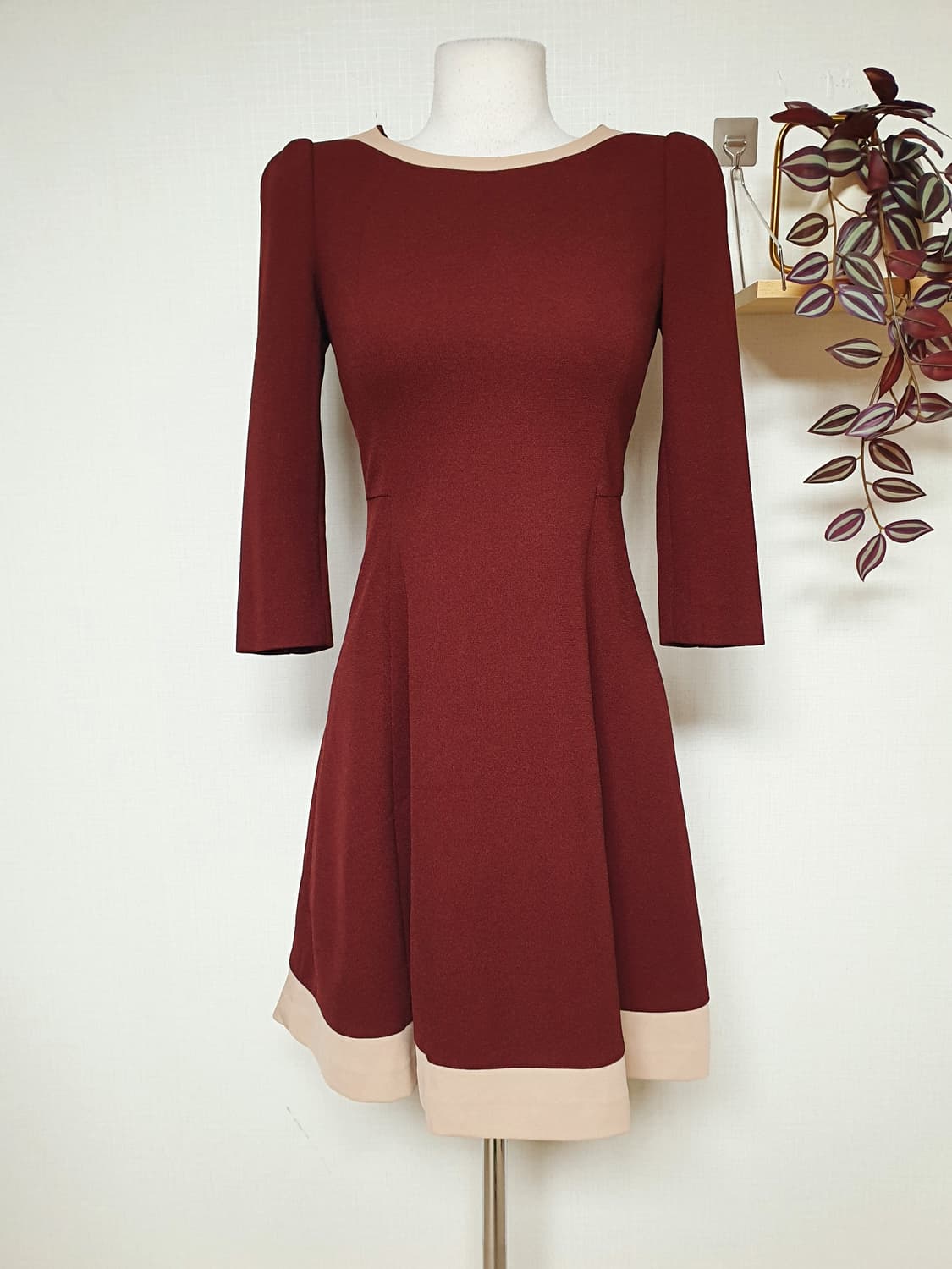 케네스레이디  배색원피스 55 미니 버건디 상품이미지1