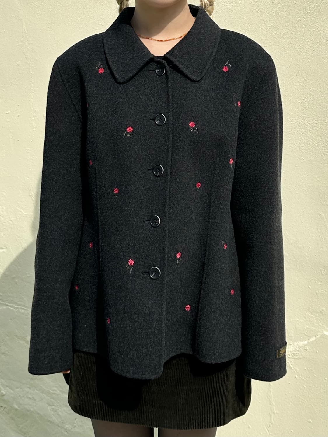 플라워 자수 울 하프 코트 상품이미지2