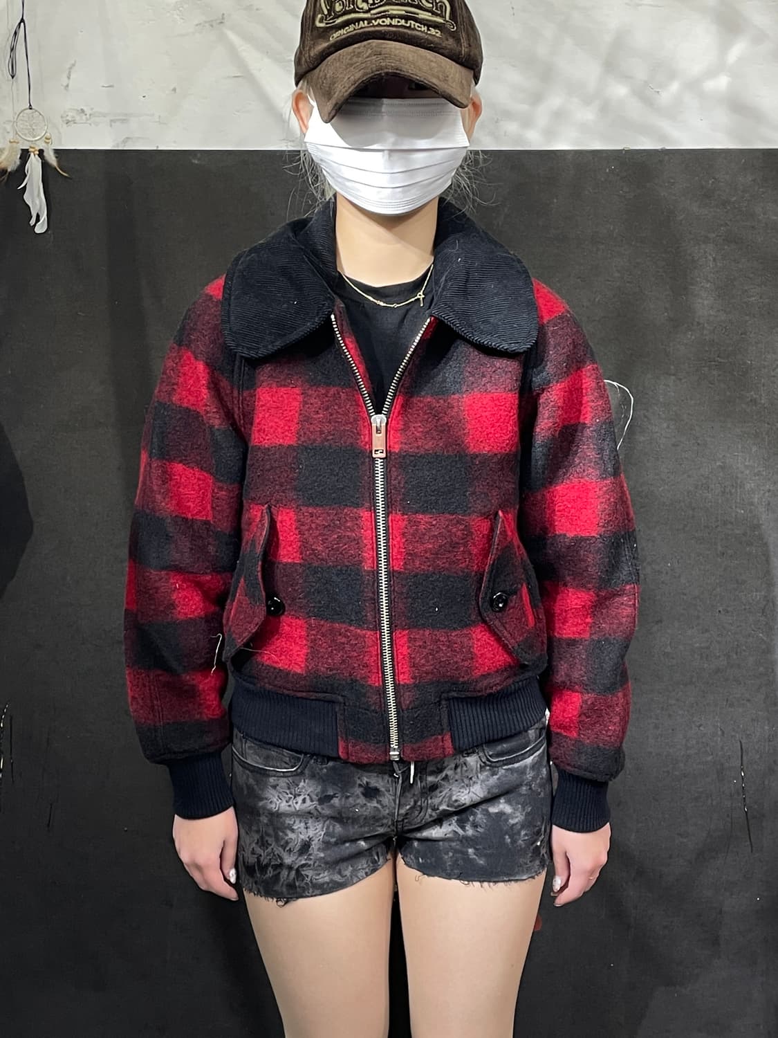 디젤 아카이브 타탄 체크 블루종 크롭 자켓 S 상품이미지4