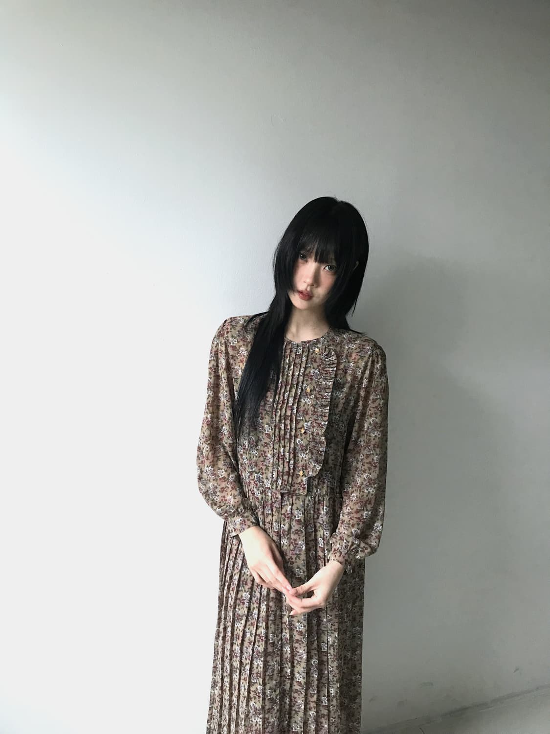 Ruffle collar pleats dress 상품이미지2