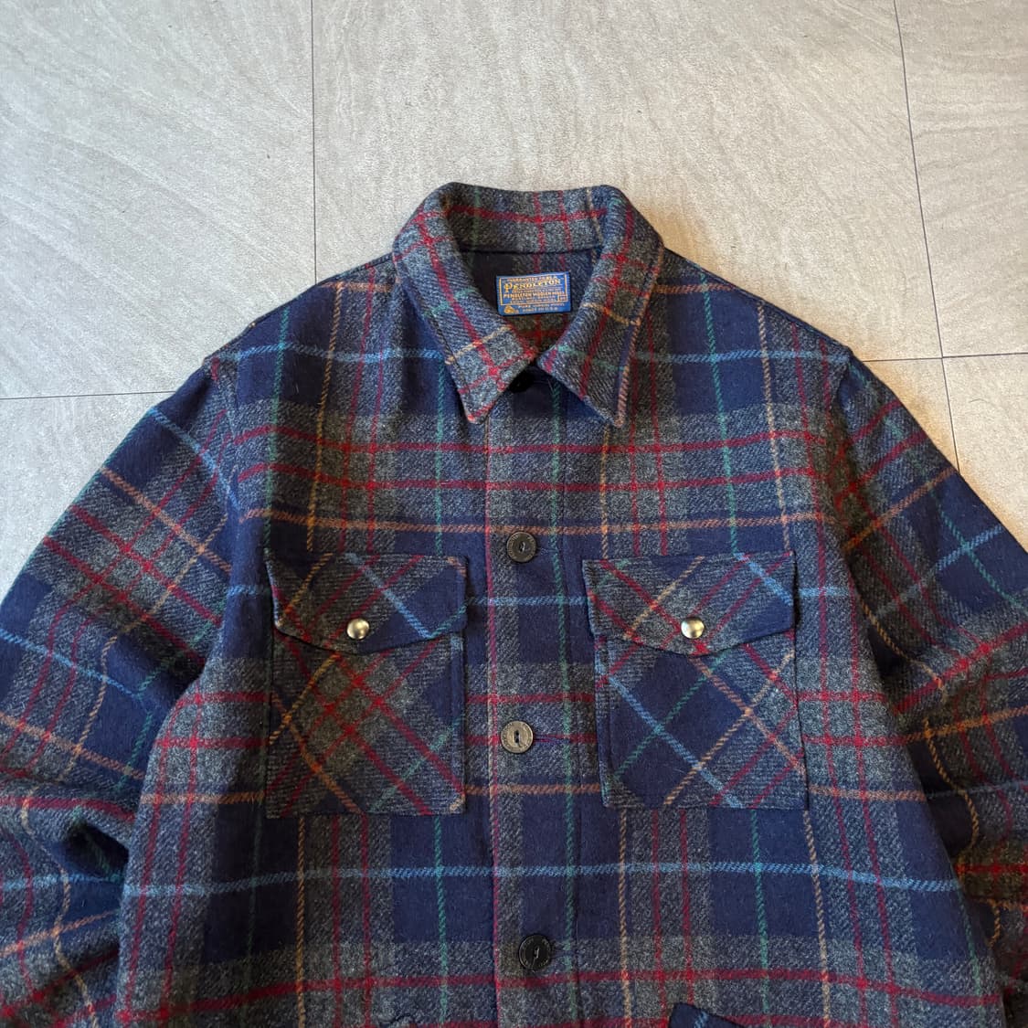 80년대 미국 생산 펜들턴 체크 울 체크 CPO 셔츠 자켓  상품이미지3