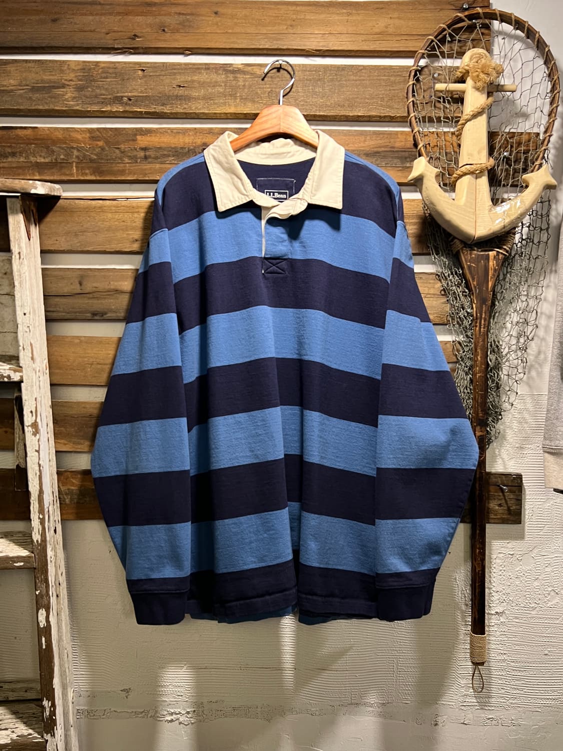 [2XL]L.L.Bean 엘엘빈 파스텔블루 네이비 스트라이프 럭비 티셔츠 상품이미지1