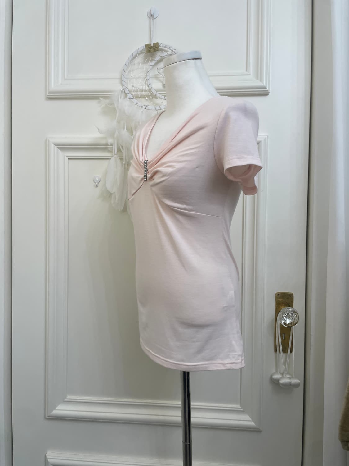 pink cubic point bust bow span top 상품이미지2