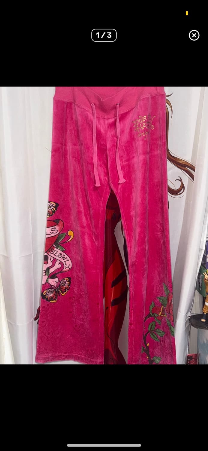 에드하디ed hardy 로라이즈 벨벳 트레이닝 팬츠  상품이미지1