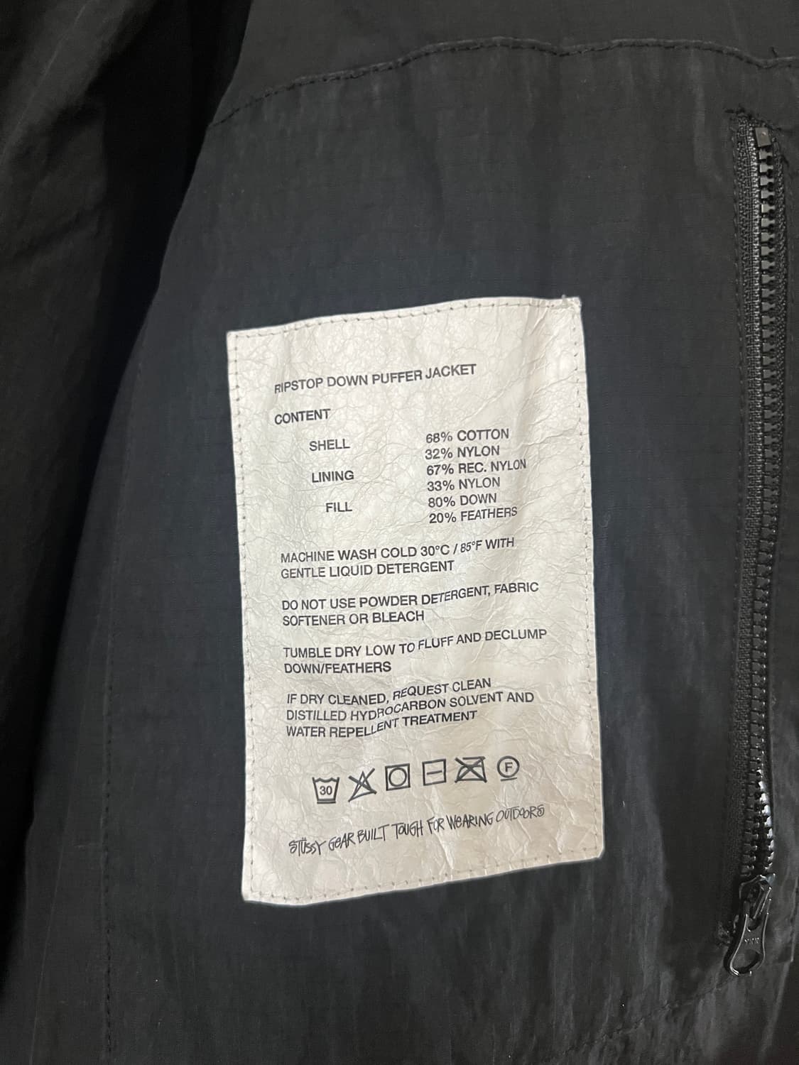 스투시 립스탑 다운 퍼퍼 자켓 블랙 L 상품이미지5
