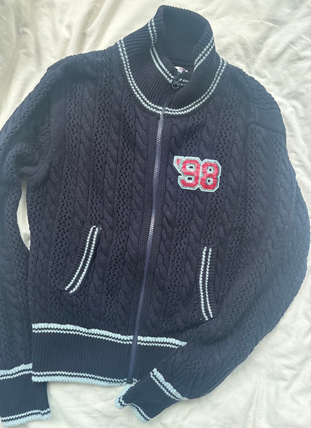 스컬프터 Knitted Cable Track Zip-Up Navy/Blu 상품이미지2