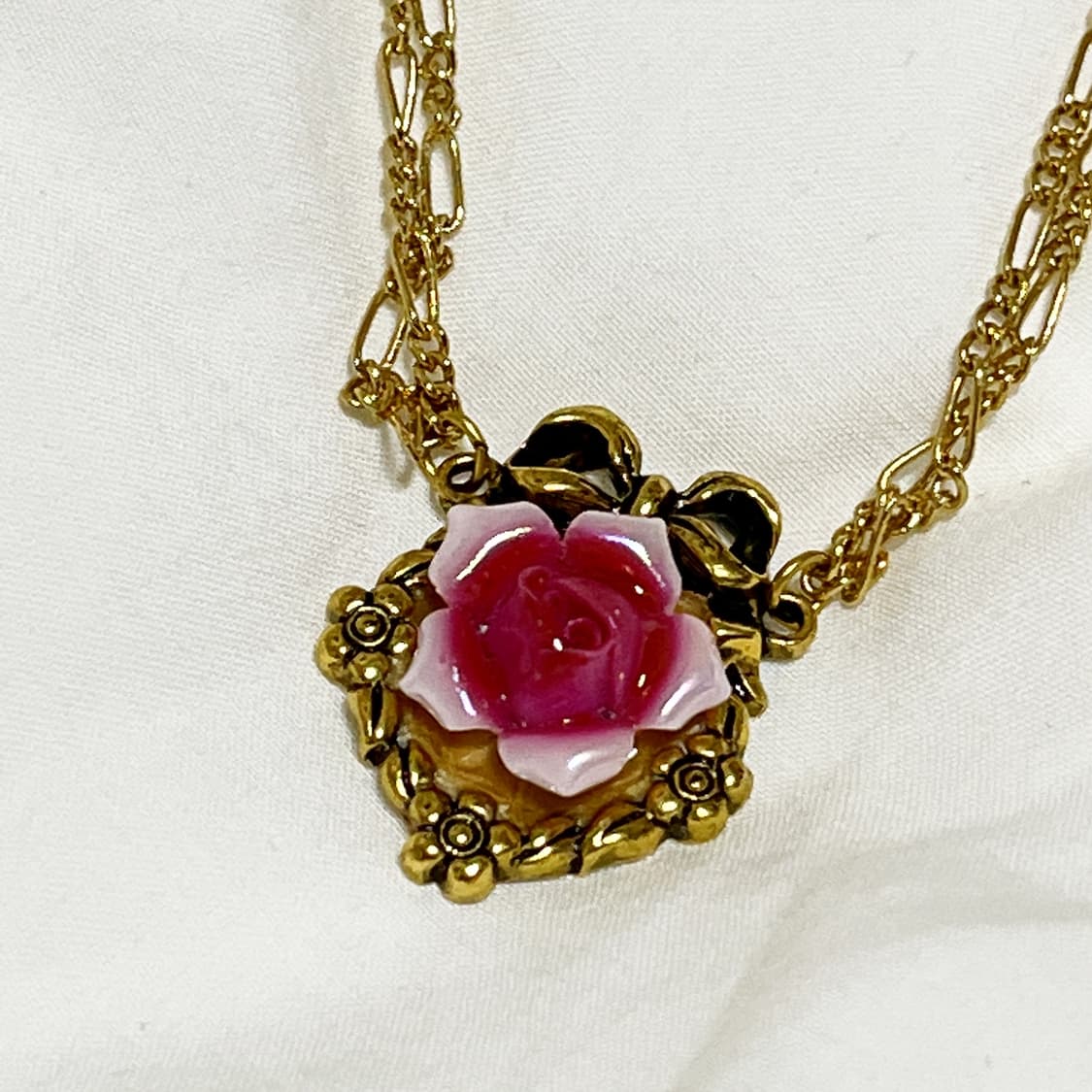 빈티지 ) 1928 jewelry 핑크플라워 리본목걸이 상품이미지3