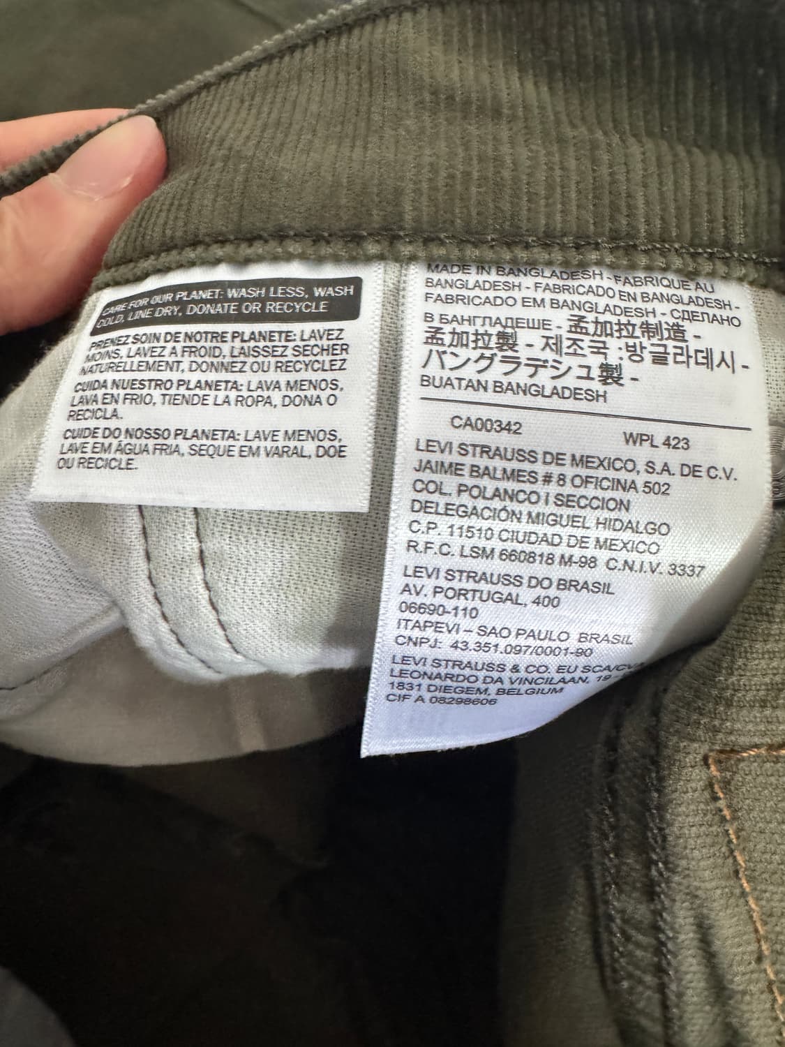 정품!! 여성 리바이스 502 코듀로이 팬츠 카키 29.9인치 상품이미지4