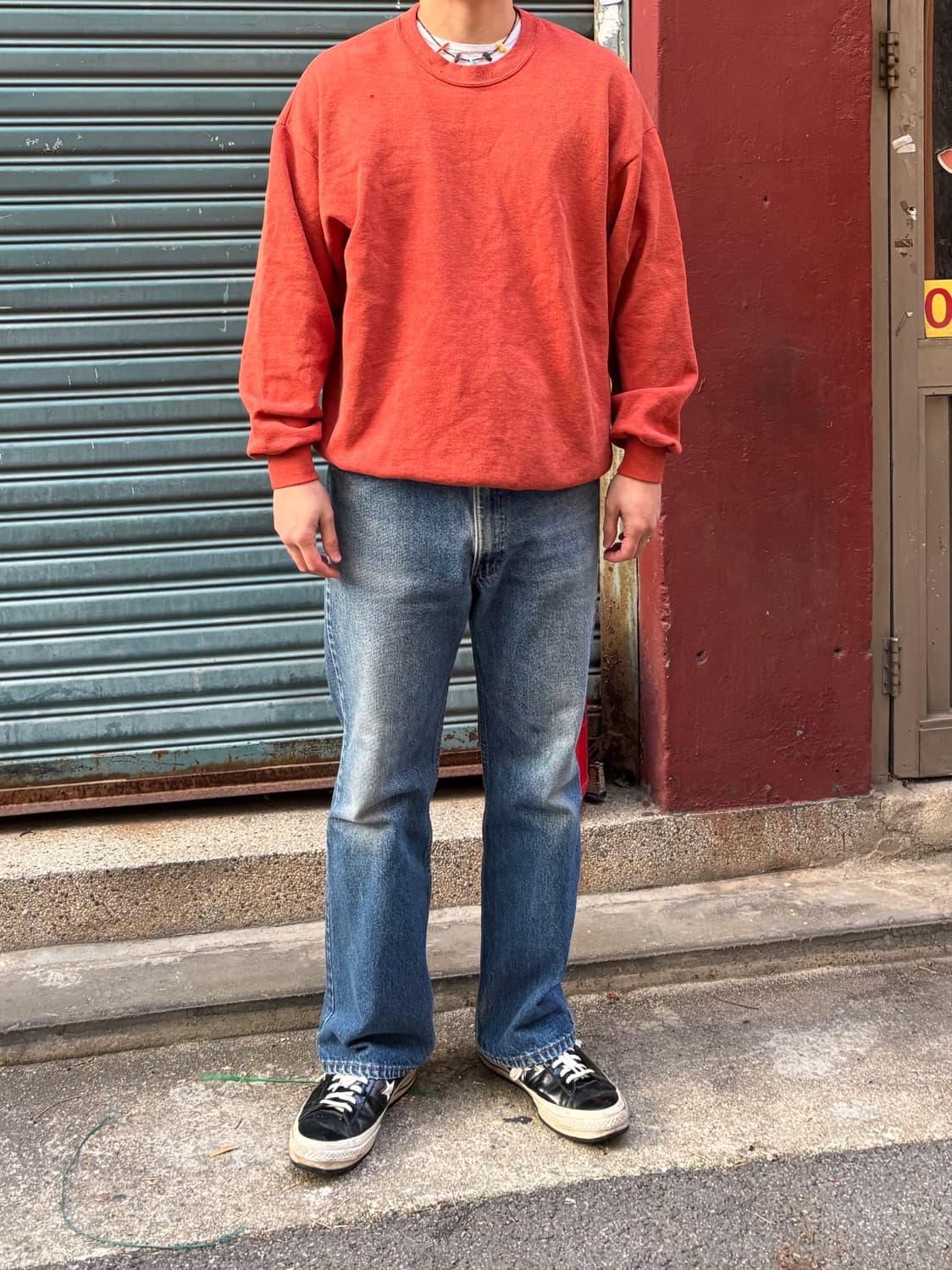 RH-03 90s 져지스 페이드, 데미지 커스텀 스웻셔츠(레드) 상품이미지6