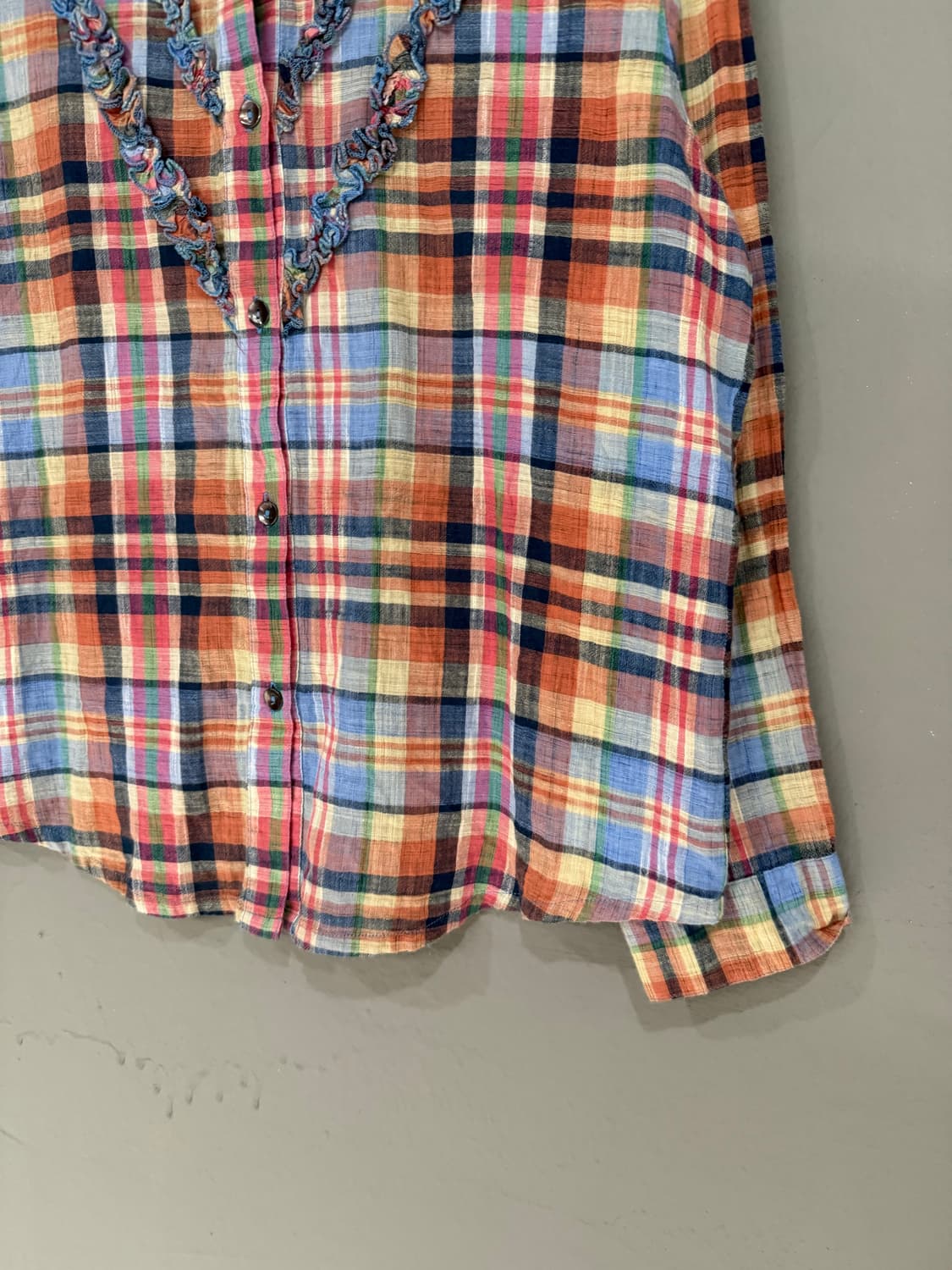 colorful check pattern frill shirt  상품이미지6
