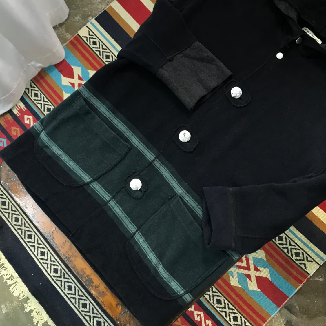 UK VTG 영국 빈티지 네이비 컬러링 후드 싱글 코트 여성 오버핏 상품이미지3