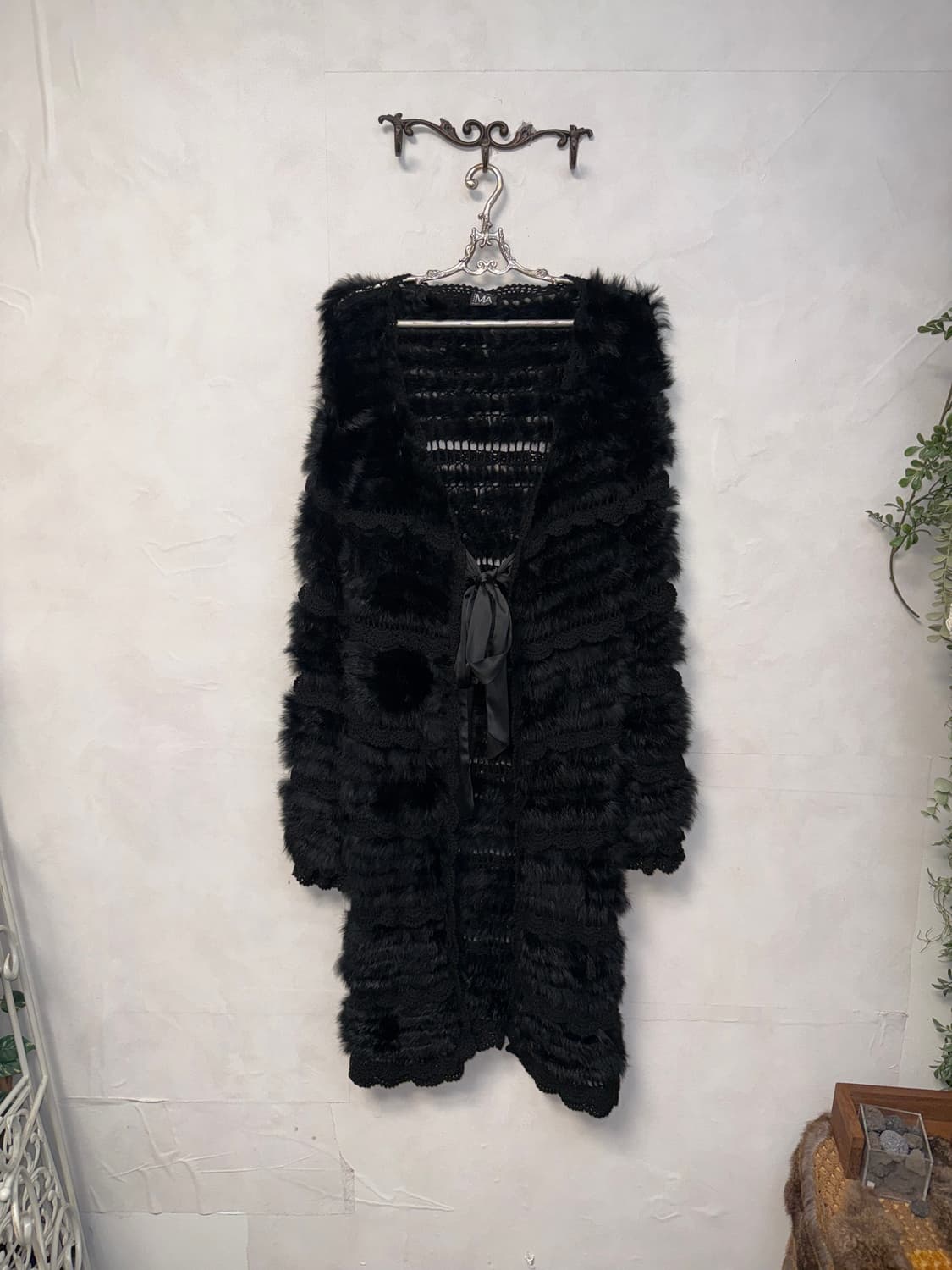 Black rabbit fur crochet ribbon long cd 상품이미지4