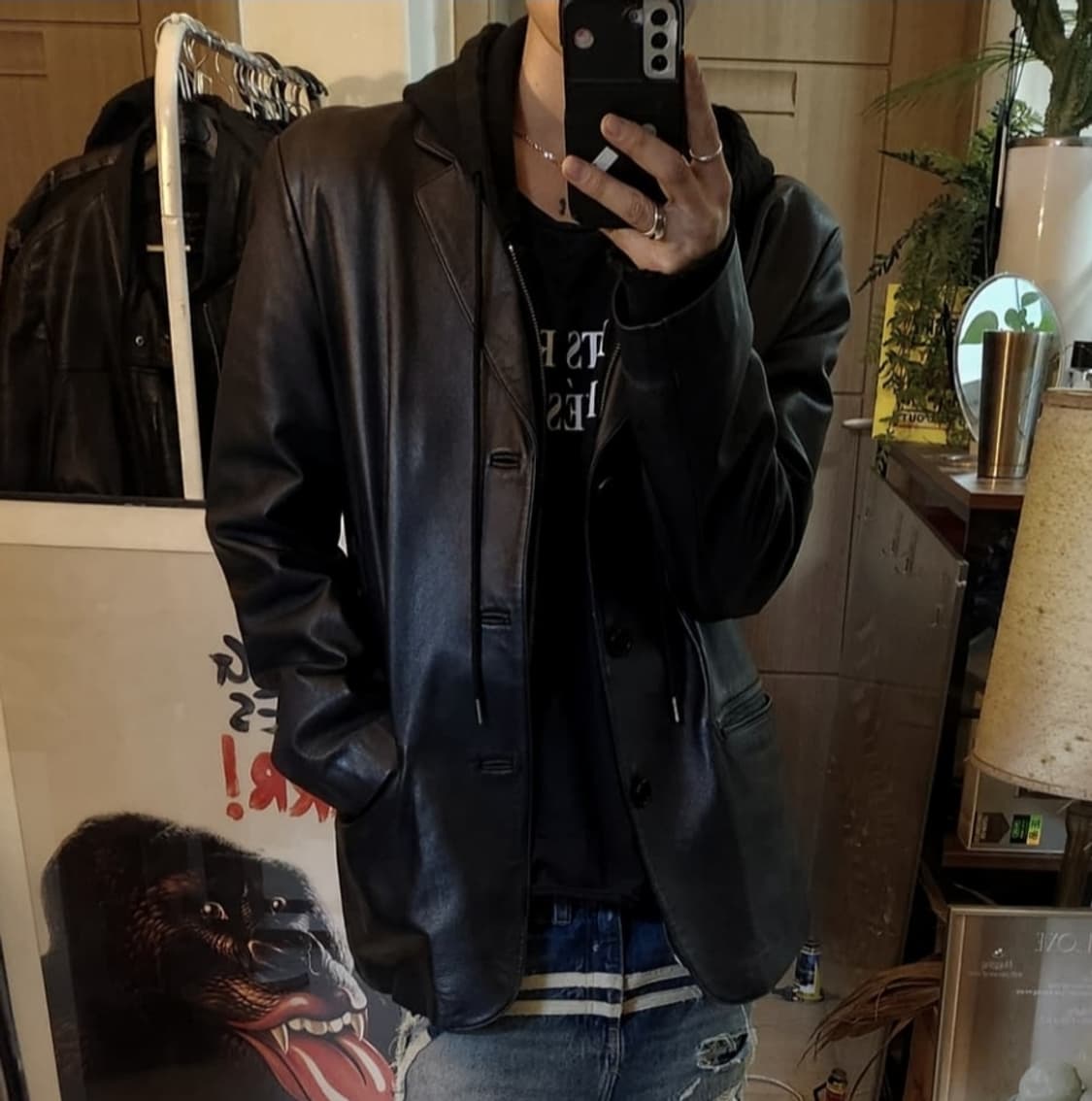 빈티지 레더 블레이저 대디핏 쎄미오버핏/쿠어/인사일런스/노매뉴얼/아캄 상품이미지1