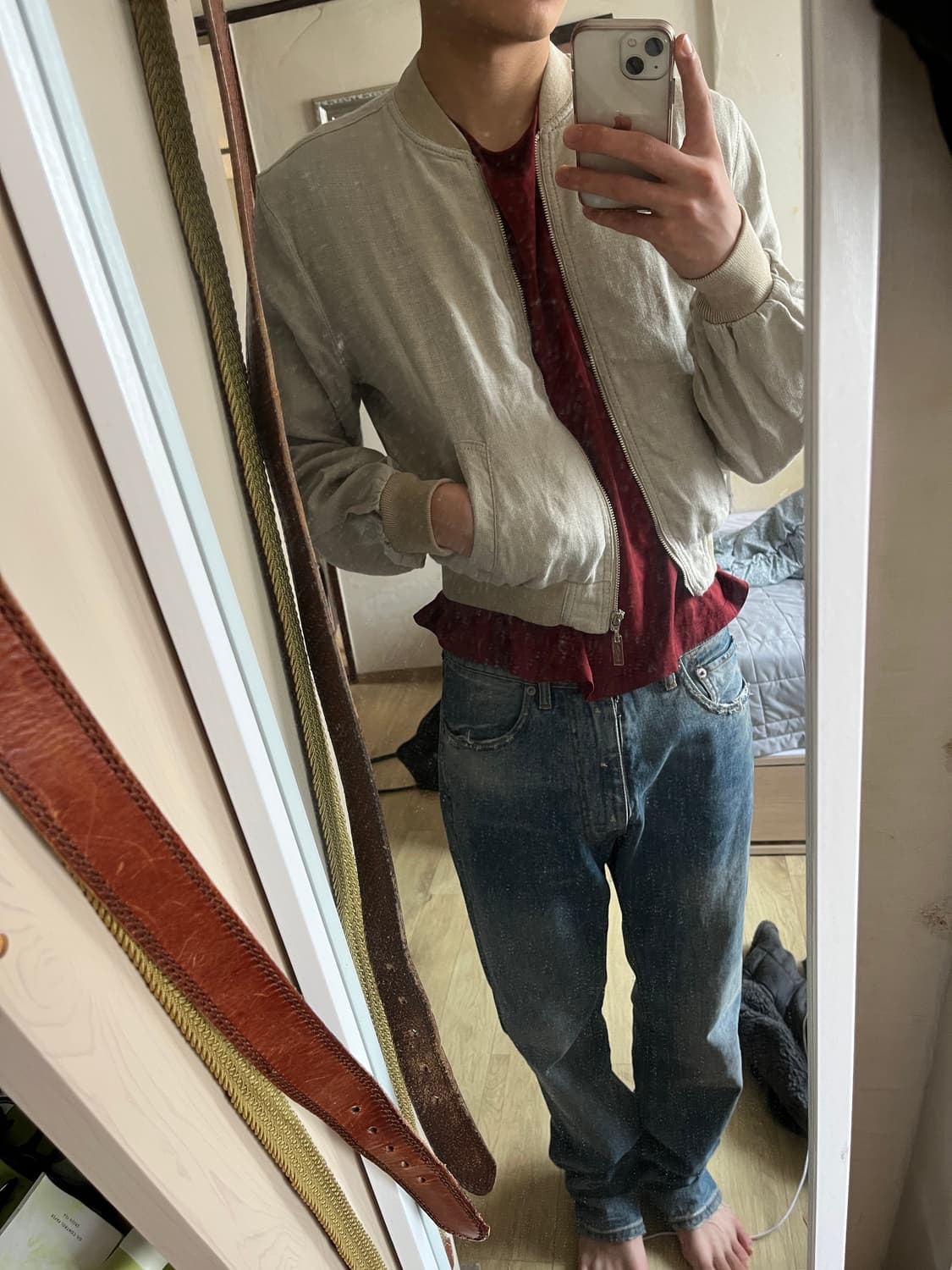 아르마니 진스 90s 린넨 봄버 블루종 상품이미지2