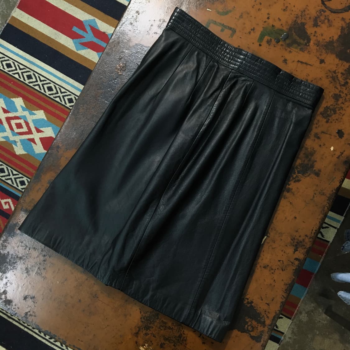 VTG 빈티지 블랙 소가죽 레더 H라인 미디 스커트 허리 29 사이즈 상품이미지1
