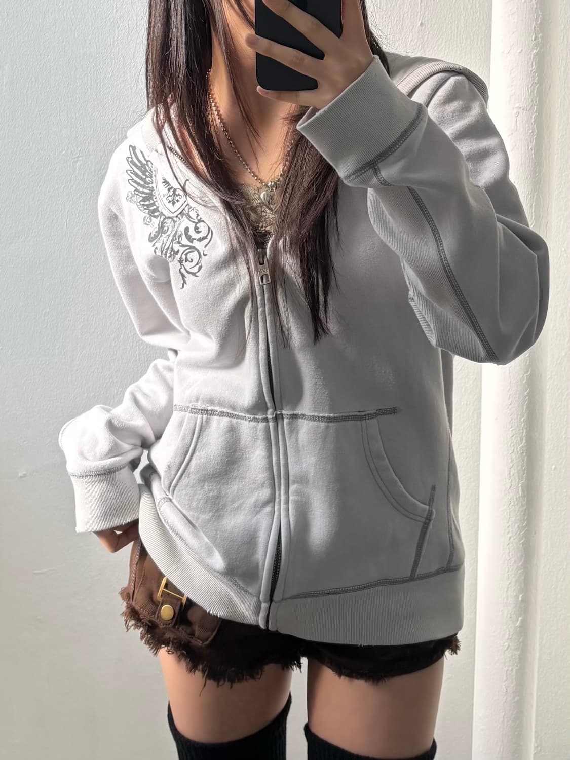 Vintage Graphic Applique Hood Zip-Up 상품이미지3