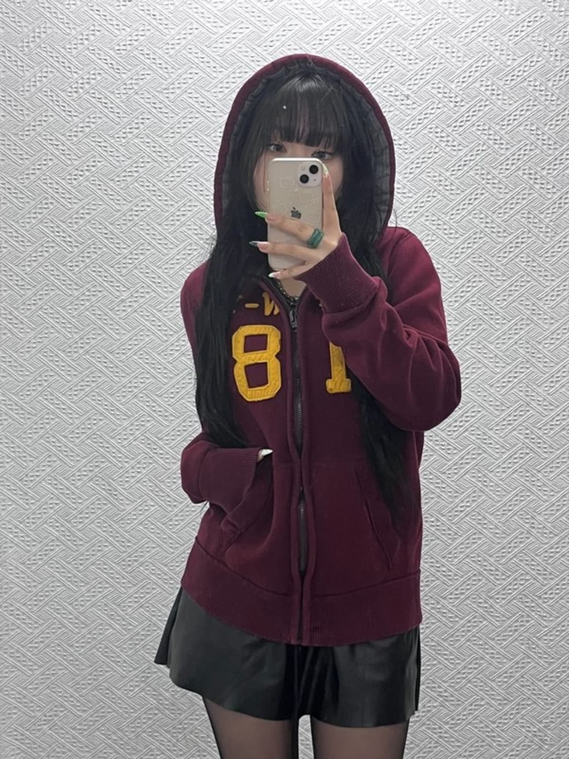 아베크롬비 올드스쿨 레트로 버건디와인 써멀 후드집업 M C08982 상품이미지2