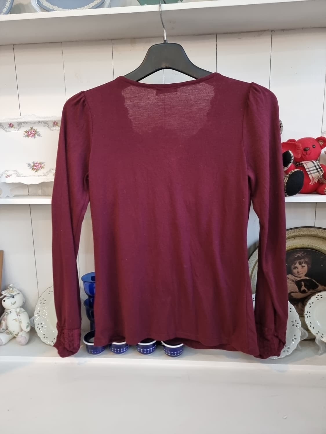 axes femme 진주 레이스 버건디 블라우스 상품이미지5