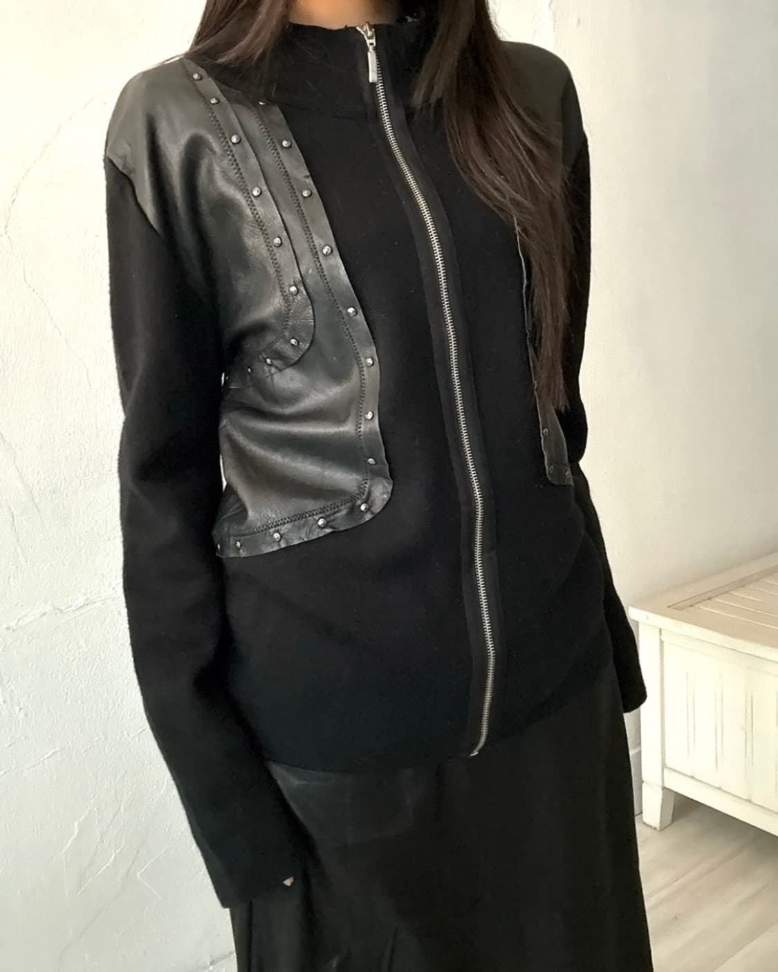 Real Leather point knit zip-up 상품이미지5