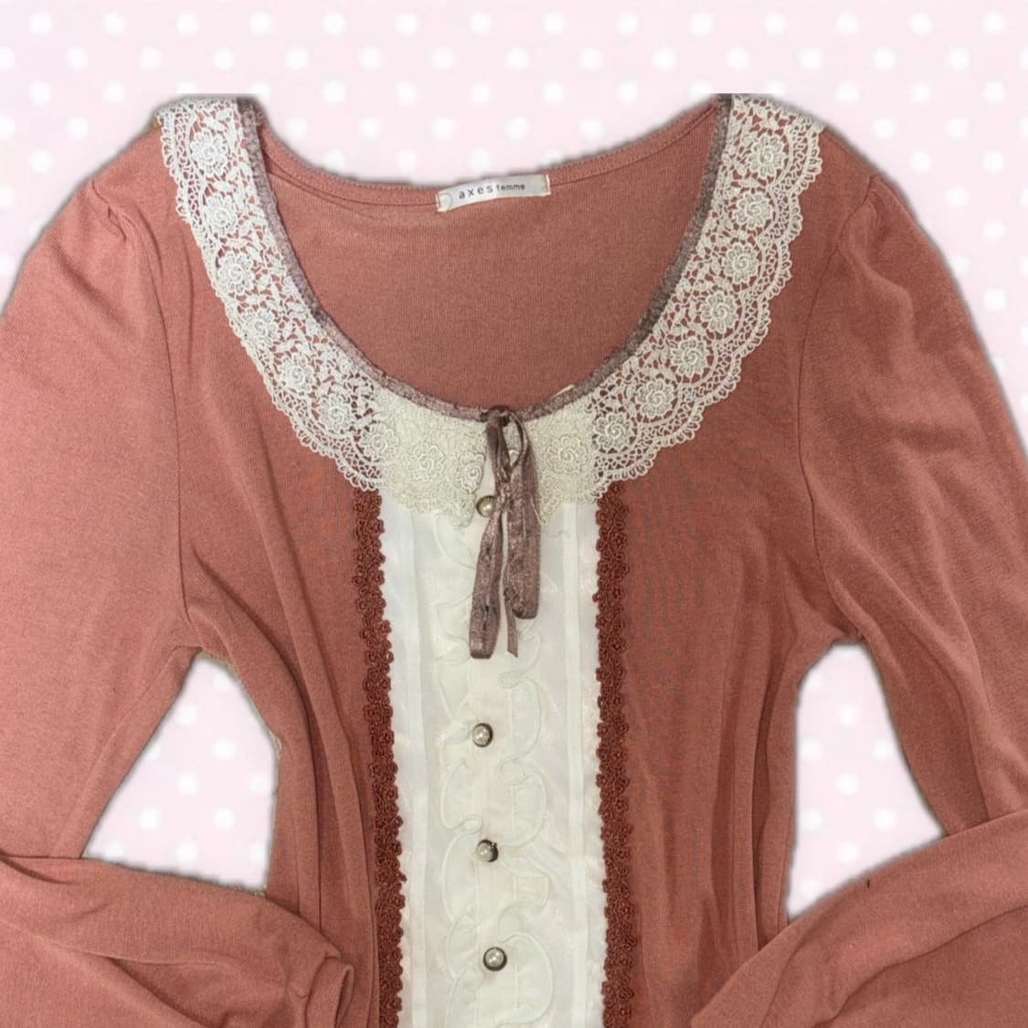 엑시즈팜 살구오렌지 화이트 프릴 블라우스 긴팔 탑 상의 상품이미지2