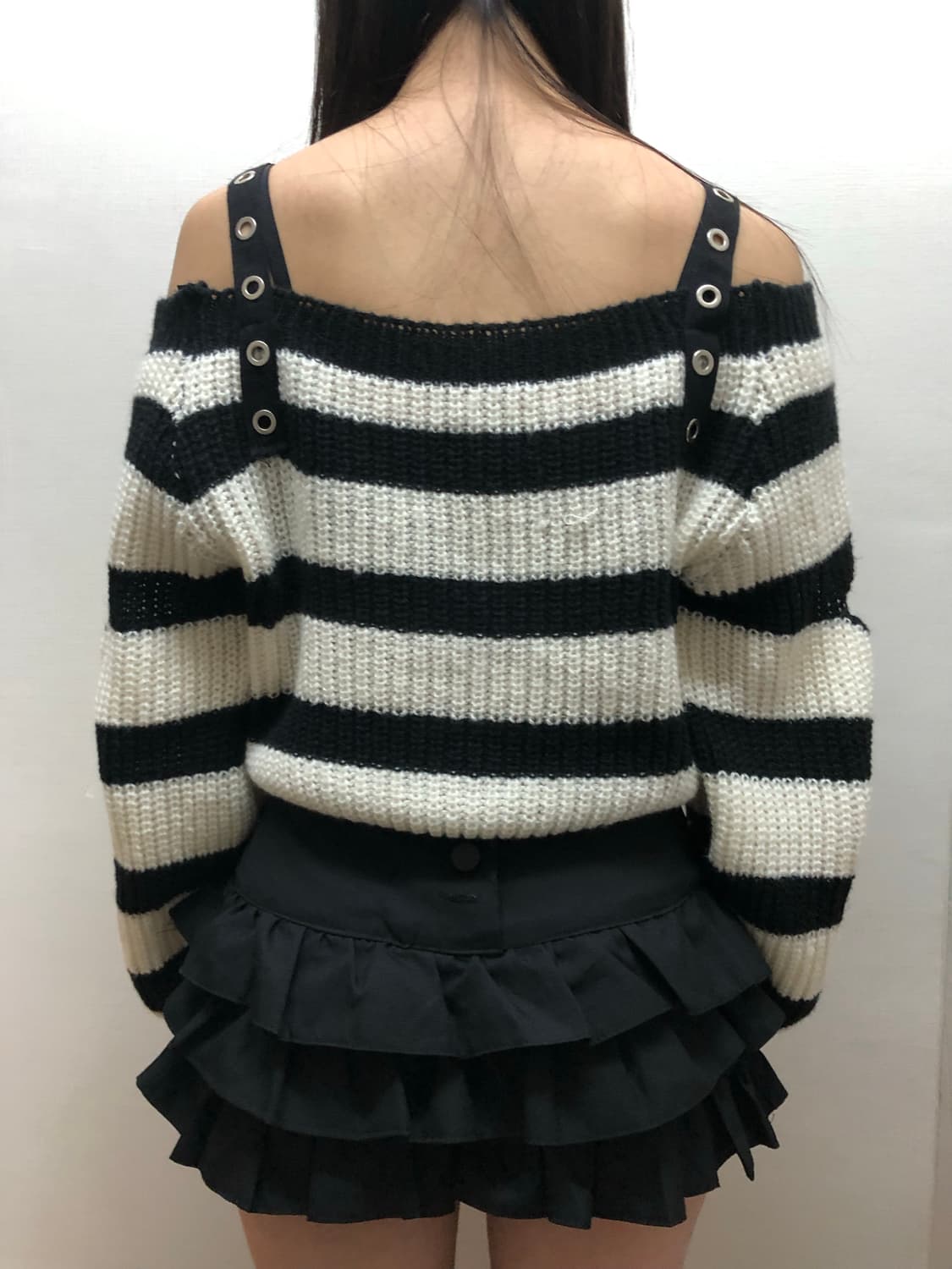 빈티지 블랙 스트라이프 펑크 니트 상품이미지8