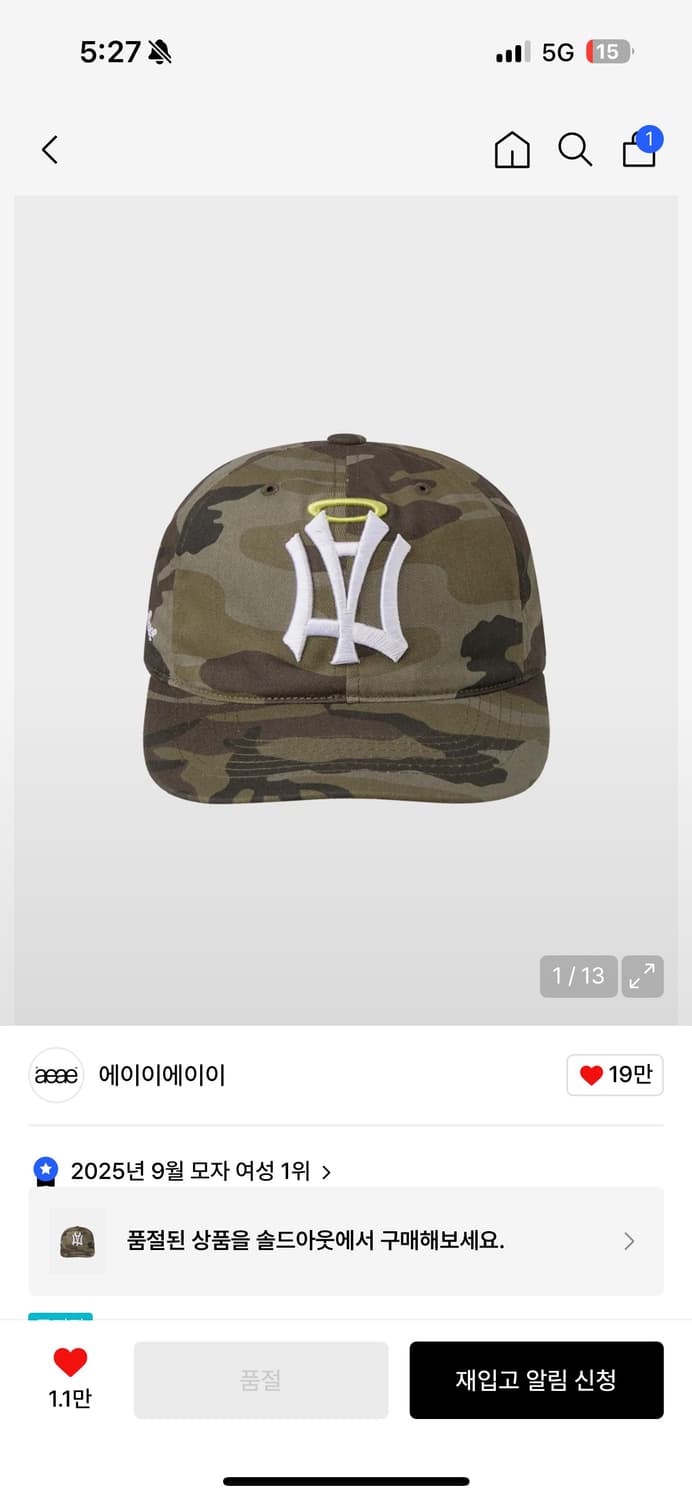 AEAE ) AE SYMBOL ANGEL WING CAP [CAMO] 상품이미지1