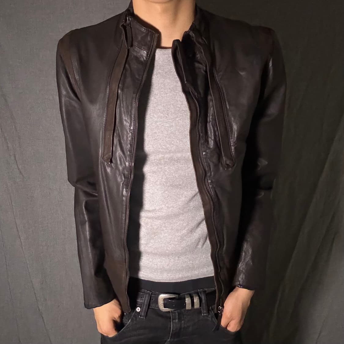 우영미 슬림핏 염소가죽 자켓 상품이미지3