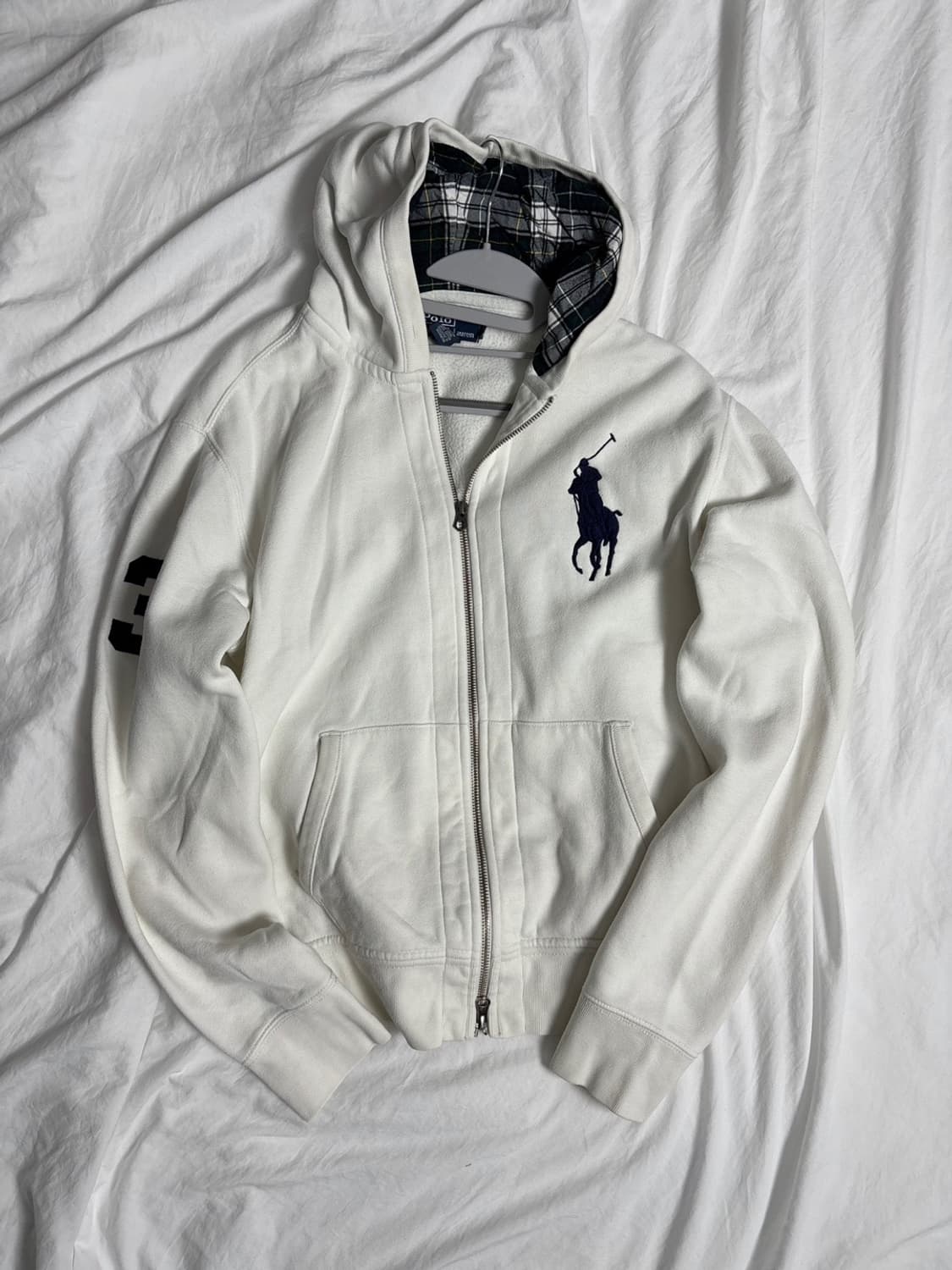 폴로 안감 체크 화이트 빅포니 후드집업  상품이미지3