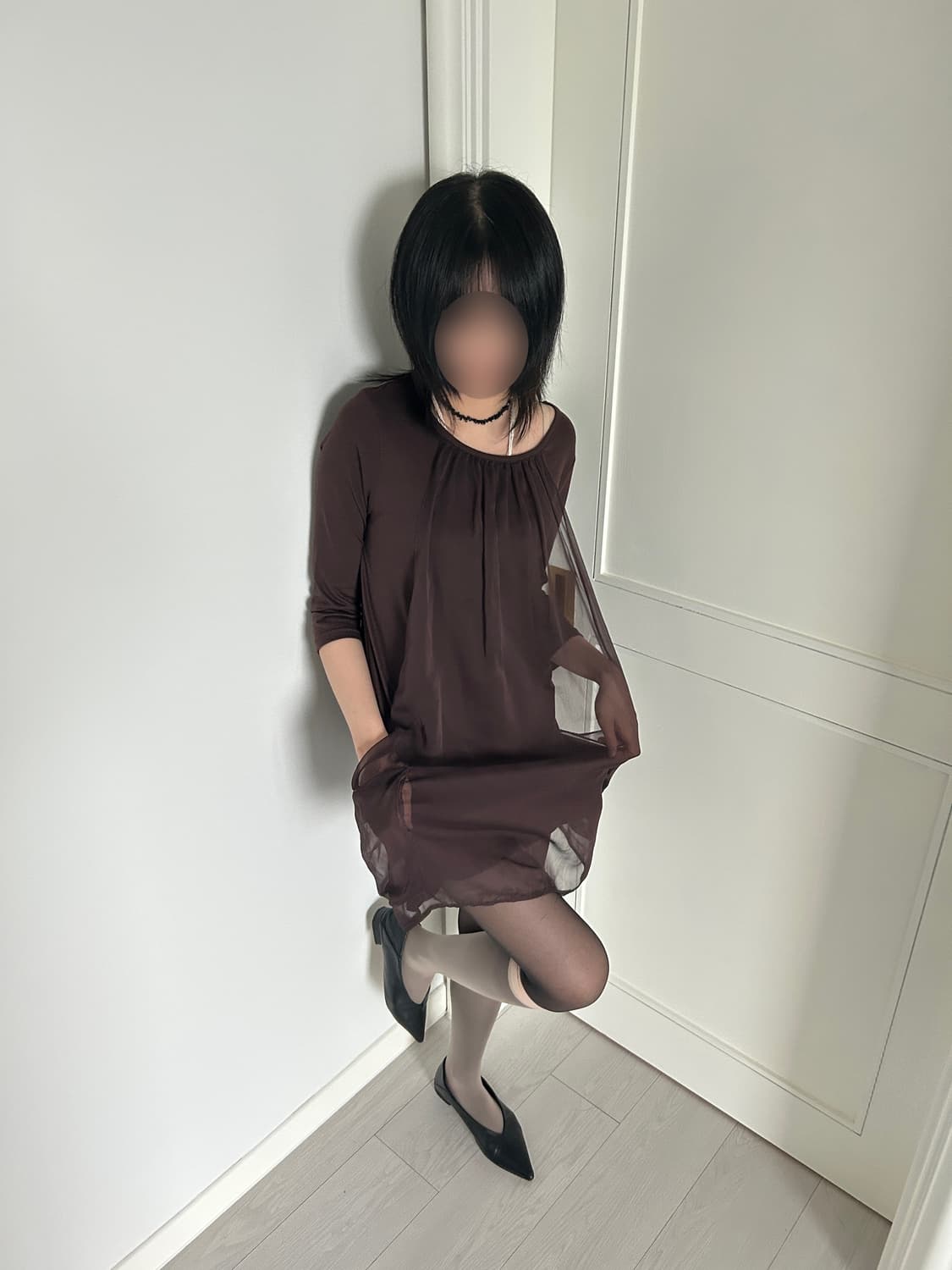 Sheer Layered Brown Dress / 빈티지 미니 원피스 상품이미지2