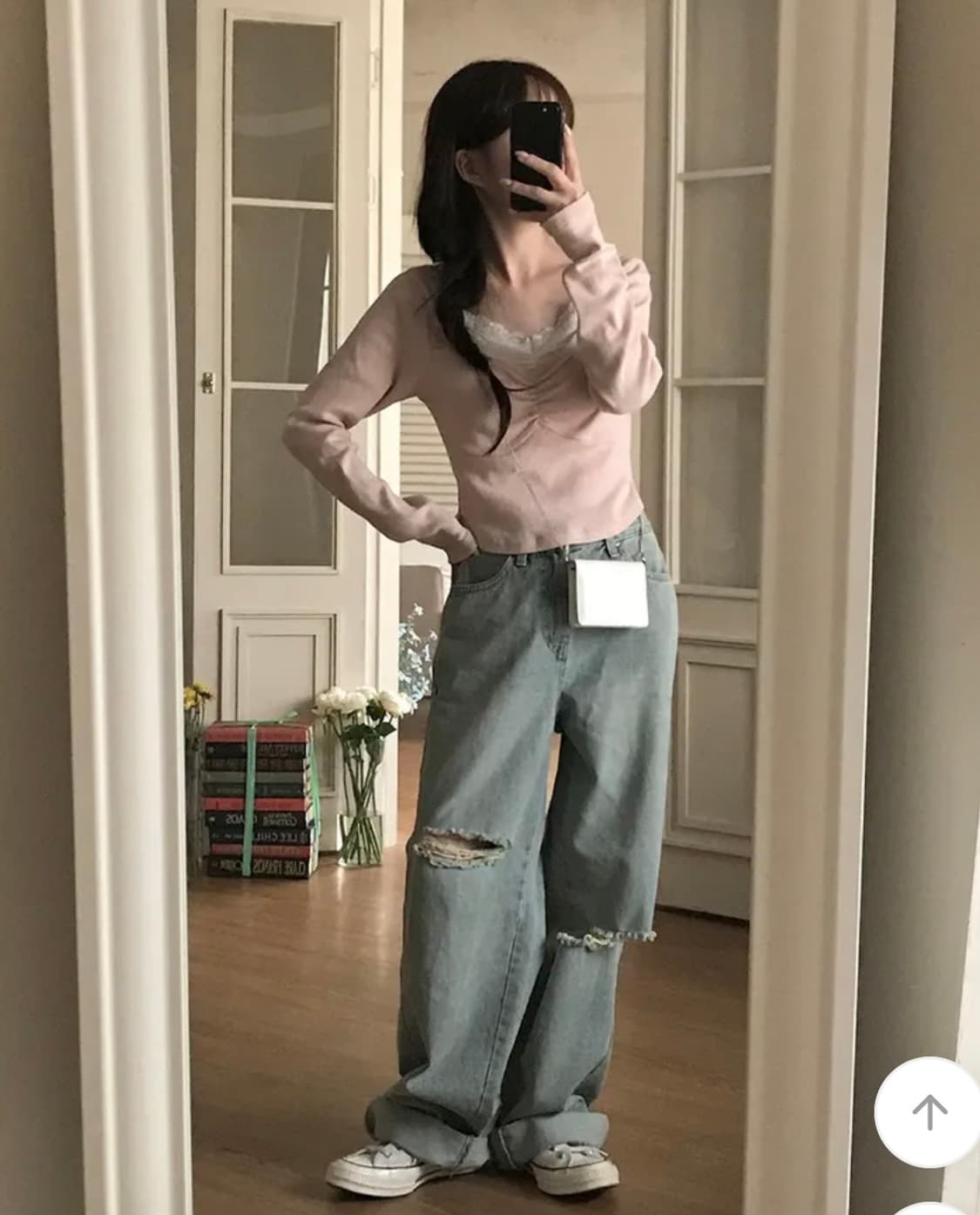 (정가22000원)미니포에 레이스 셔링 여리여리 핑크 긴팔 티셔츠 상품이미지5