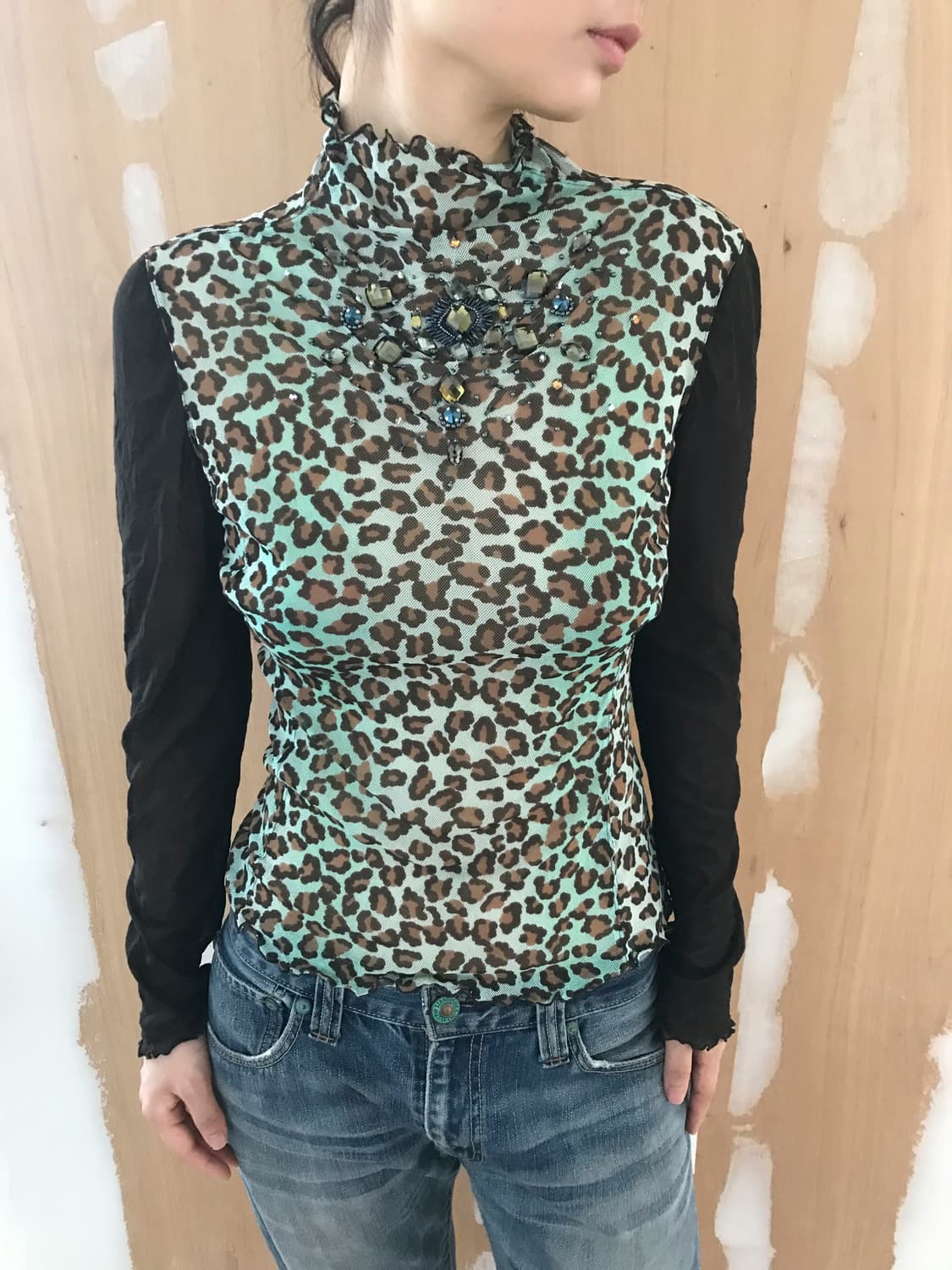 vintage blue pattern mash top 상품이미지2