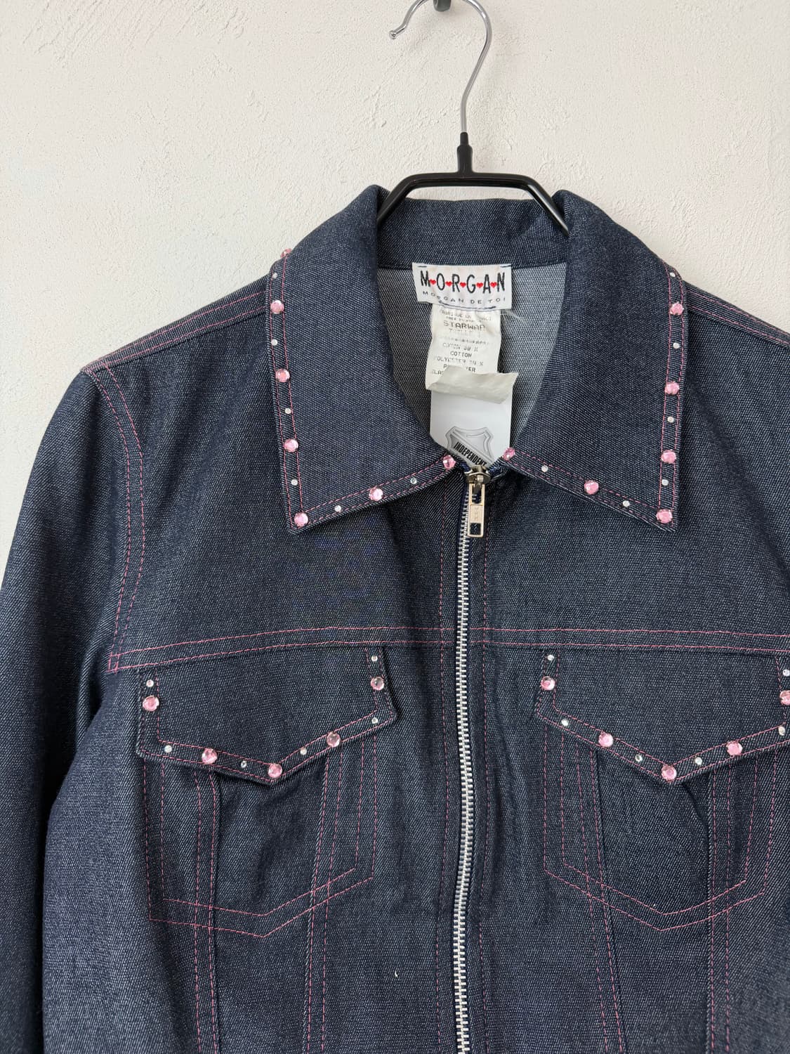90s 모르간 핑크 스터드 데님 자켓 상품이미지3