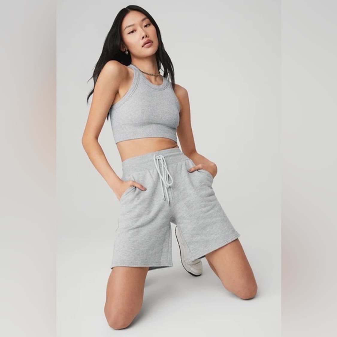 (S) 알로 Alo 하이웨스트 이지 스웻 쇼츠 반바지 그레이 상품이미지5