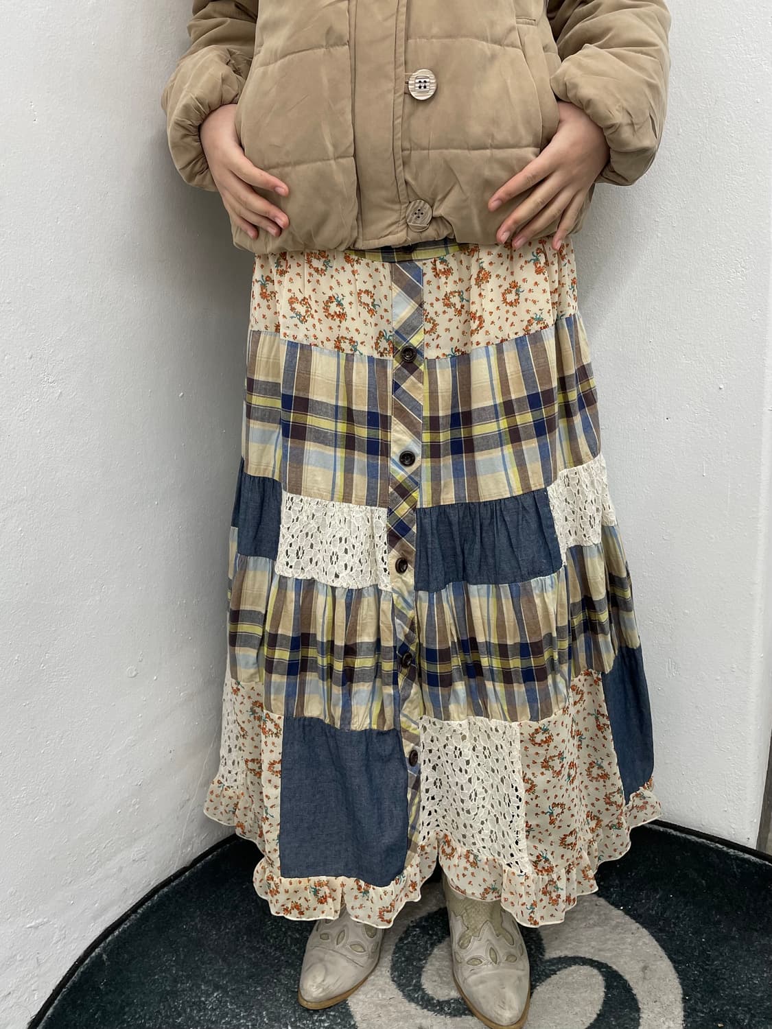 모리 패치워크 버튼 스커트 *레어 상품이미지5