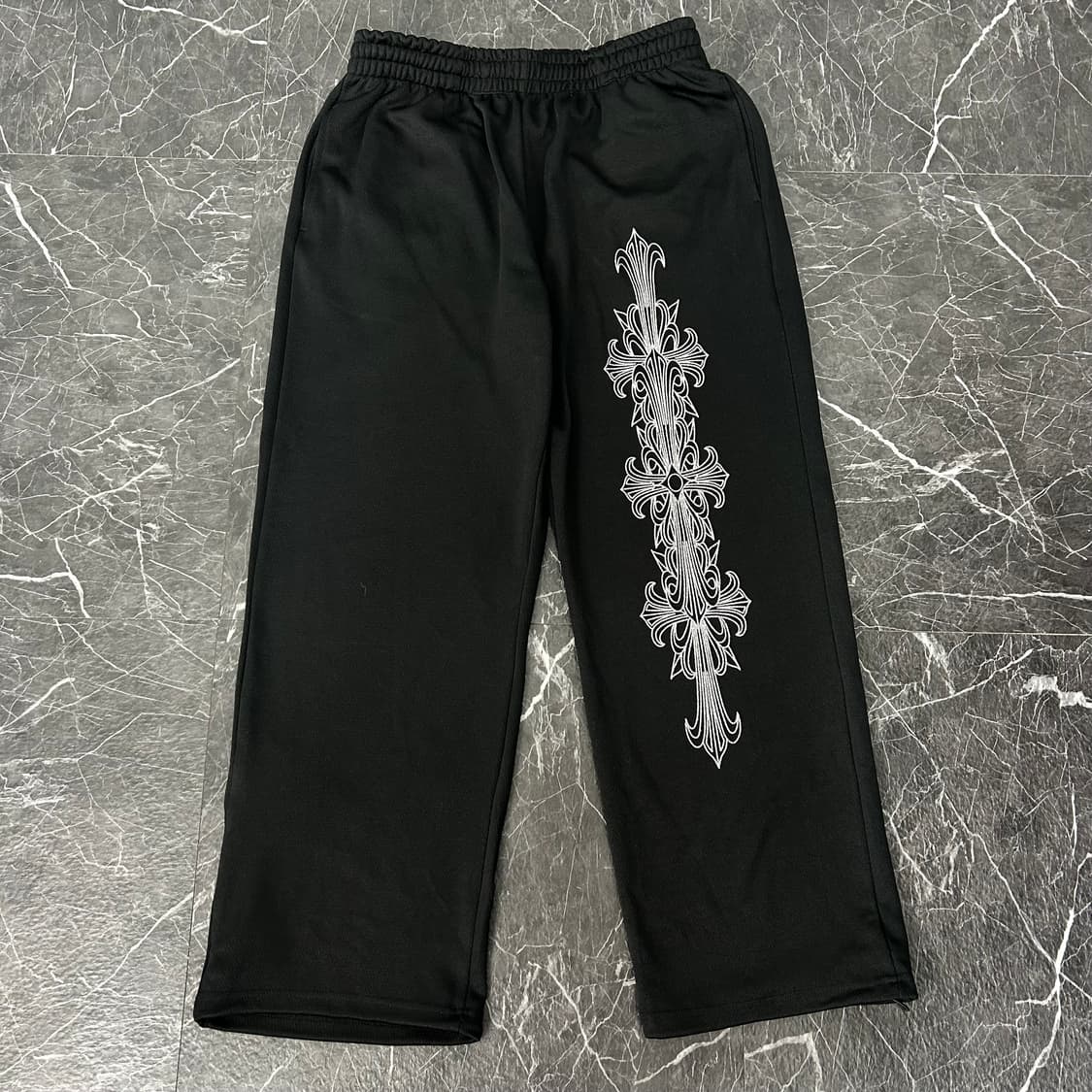 크로스 프린팅 블랙 와이드 트랙 팬츠 상품이미지5