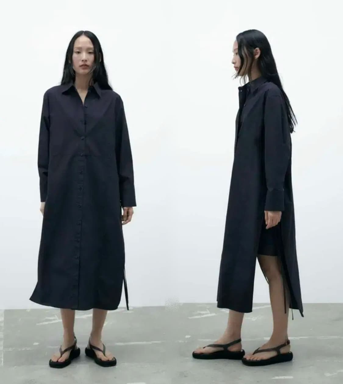 자라 포플린볼륨 셔츠롱원피스 S 네이비 옆묶음 상품이미지1