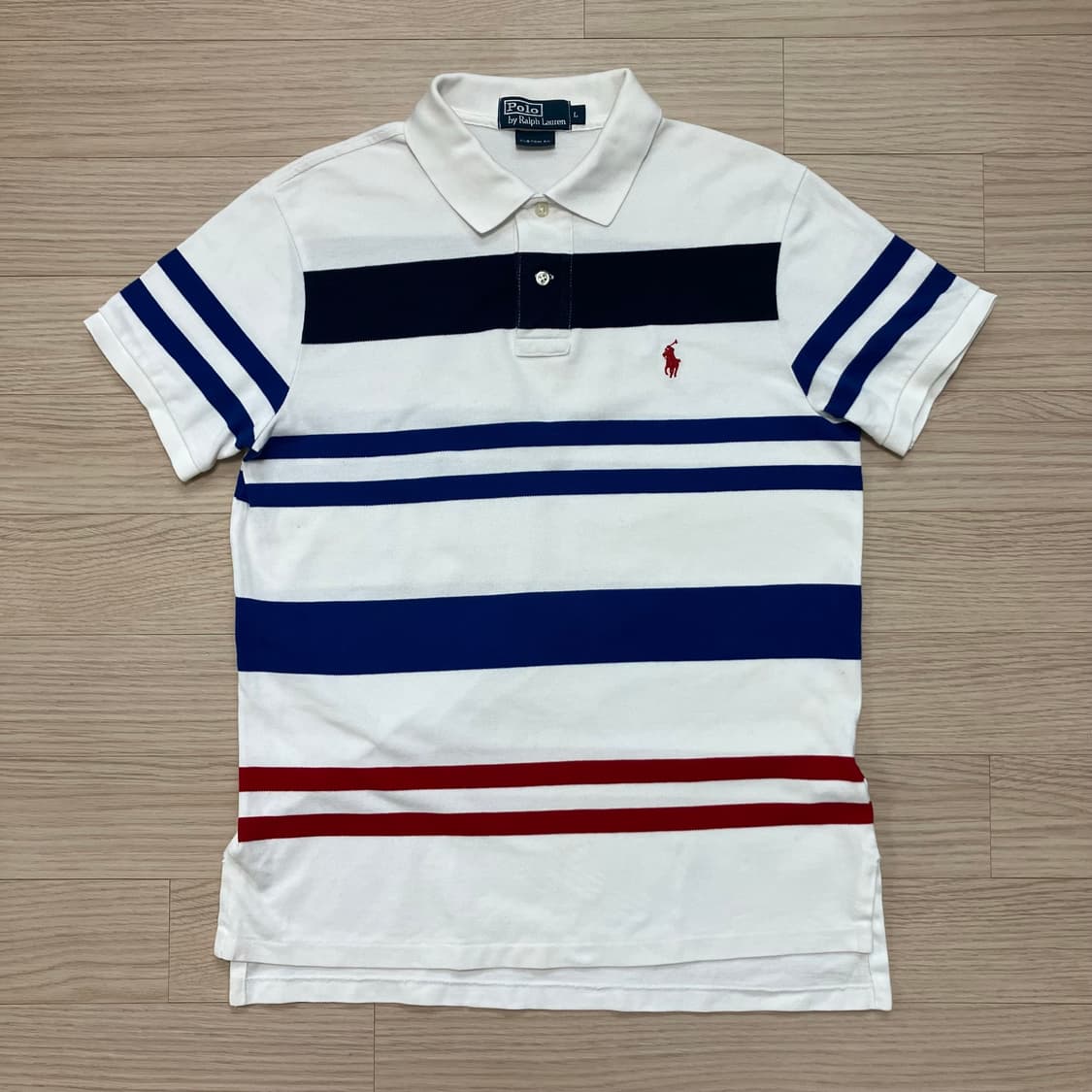 [Polo] 90s 폴로 랄프로렌 멀티 스트라이프 반팔 카라티 상품이미지1