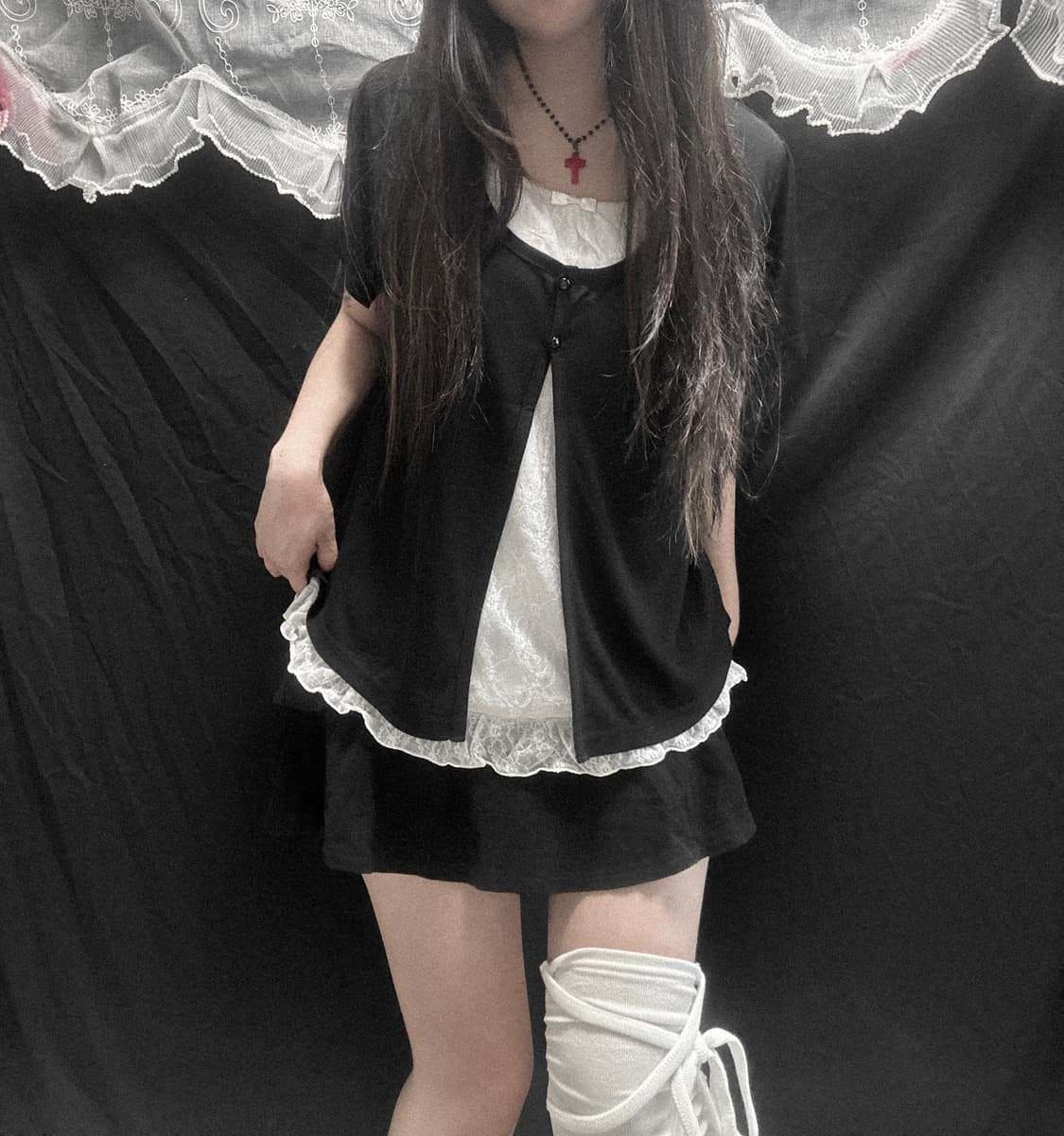 로걀 레이어드 가디건 레이스 반팔 상품이미지1