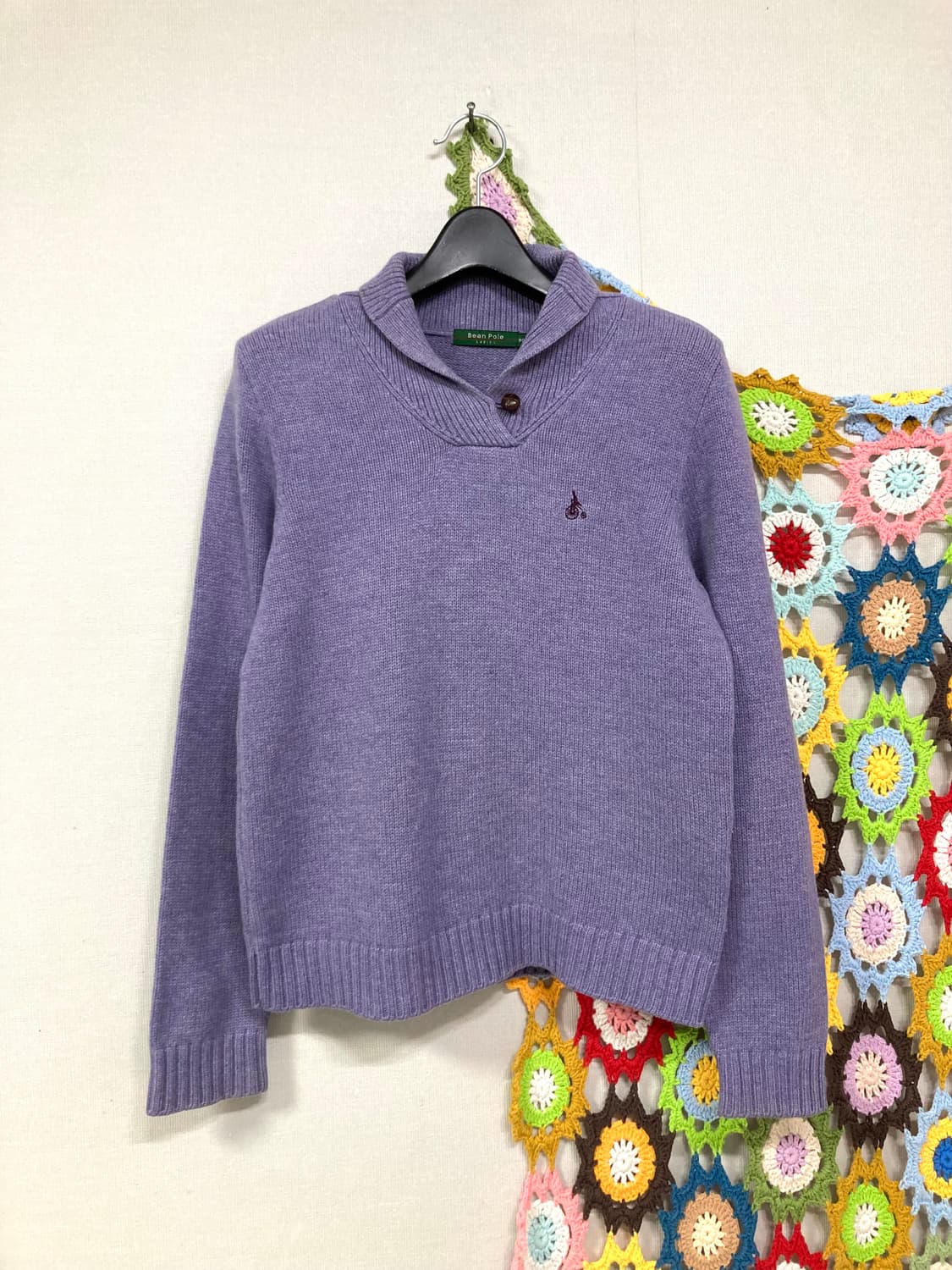 빈폴 여성 울 100% 슬림 딱붙핏 숄카라 니트 90 _ 연보라 상품이미지1