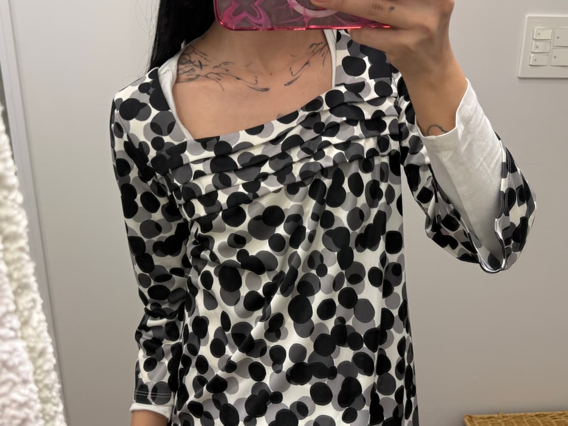 빈티지 7부 도트 원피스 상품이미지5