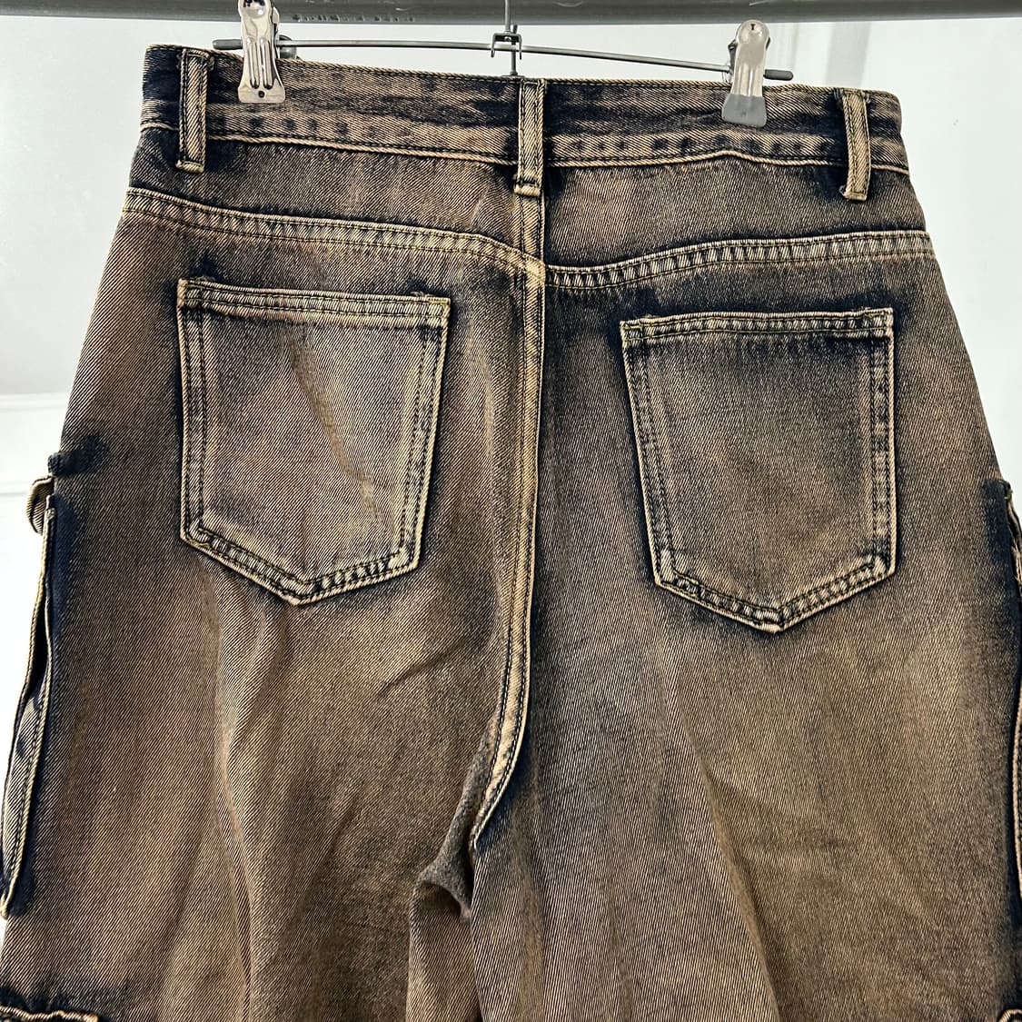 애시드 워시드 멀티포켓 와이드 데님 카고 팬츠 상품이미지7